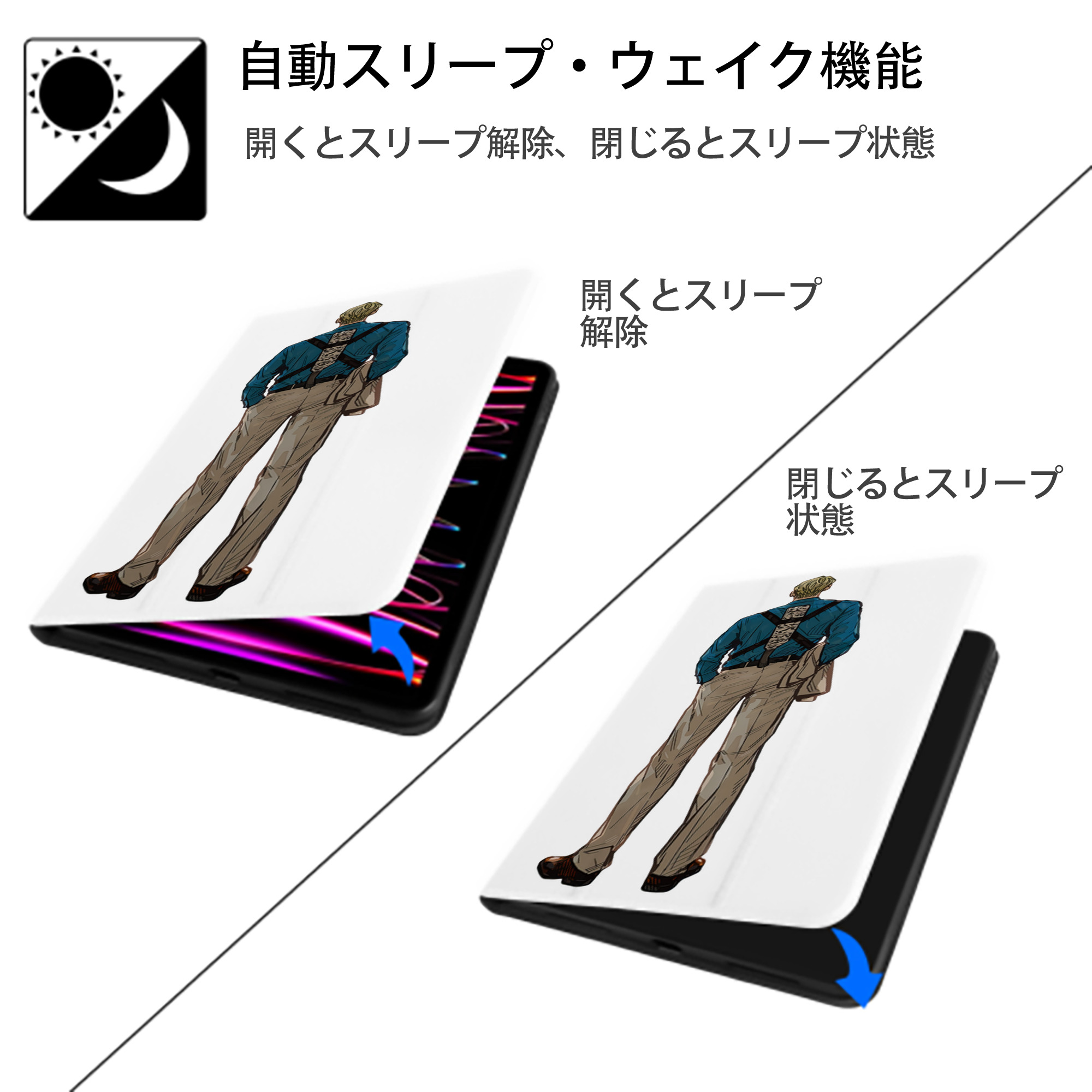 呪術廻戦 Jujutsu Kaisen IPad ケース ペン収納付き 三つ折りスタンド PUレザー×シリコン 対応機種9.5/10.5/10.9インチ
