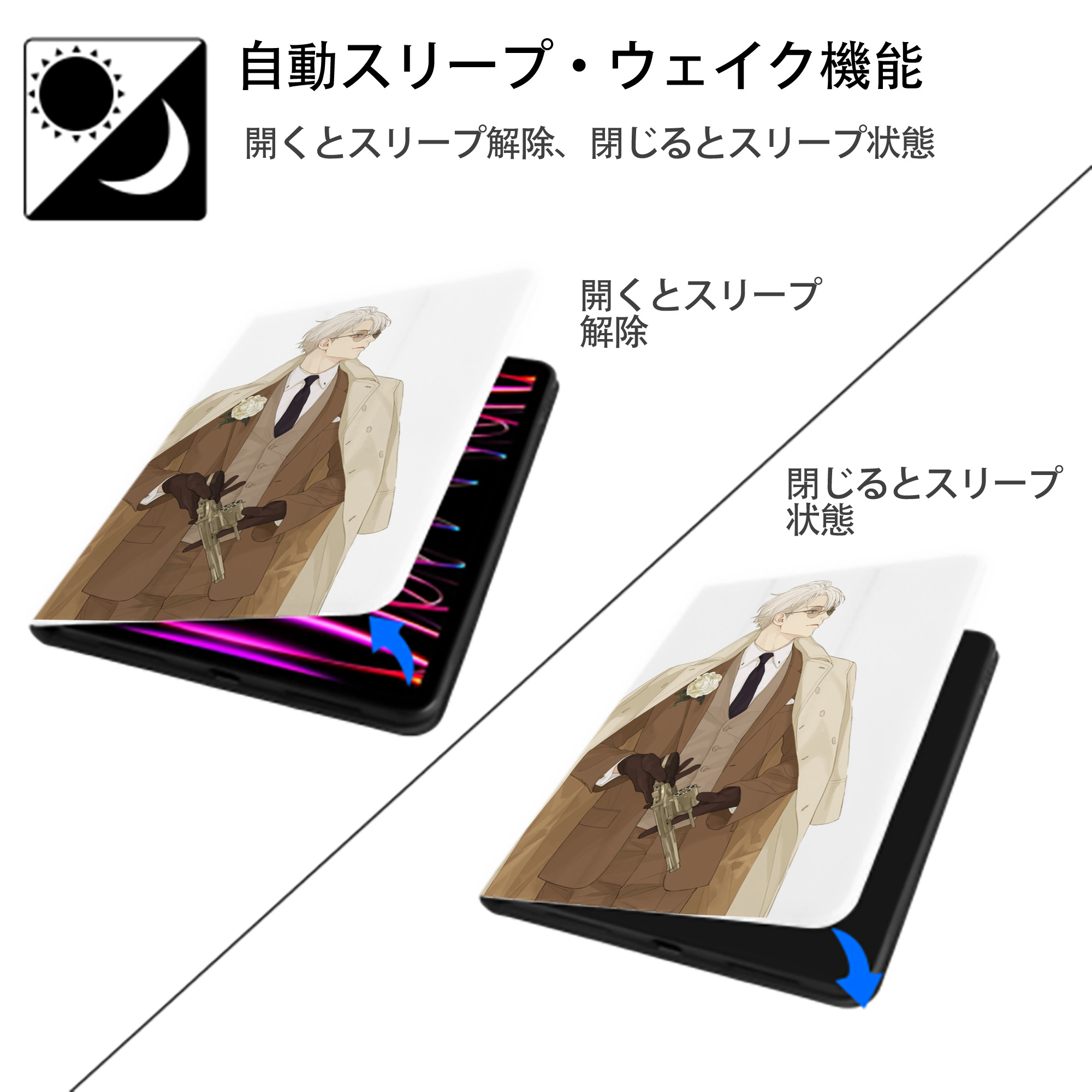 呪術廻戦 Jujutsu Kaisen IPad ケース ペン収納付き 三つ折りスタンド PUレザー×シリコン 対応機種9.5/10.5/10.9インチ