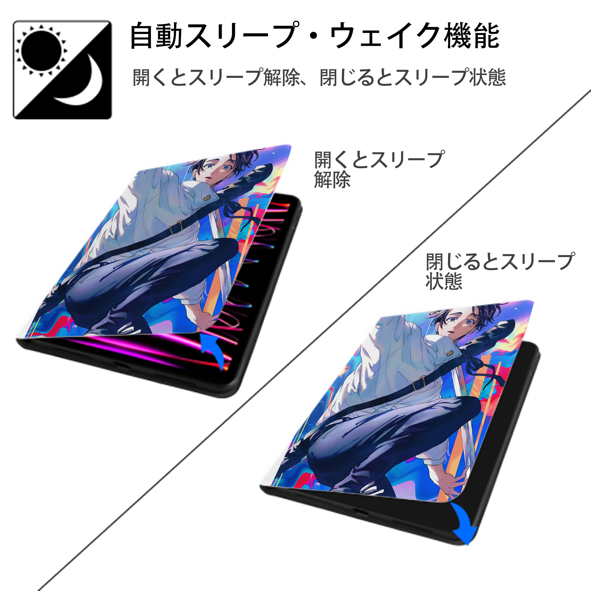 呪術廻戦 Jujutsu Kaisen IPad ケース ペン収納付き 三つ折りスタンド PUレザー×シリコン 対応機種9.5/10.5/10.9インチ
