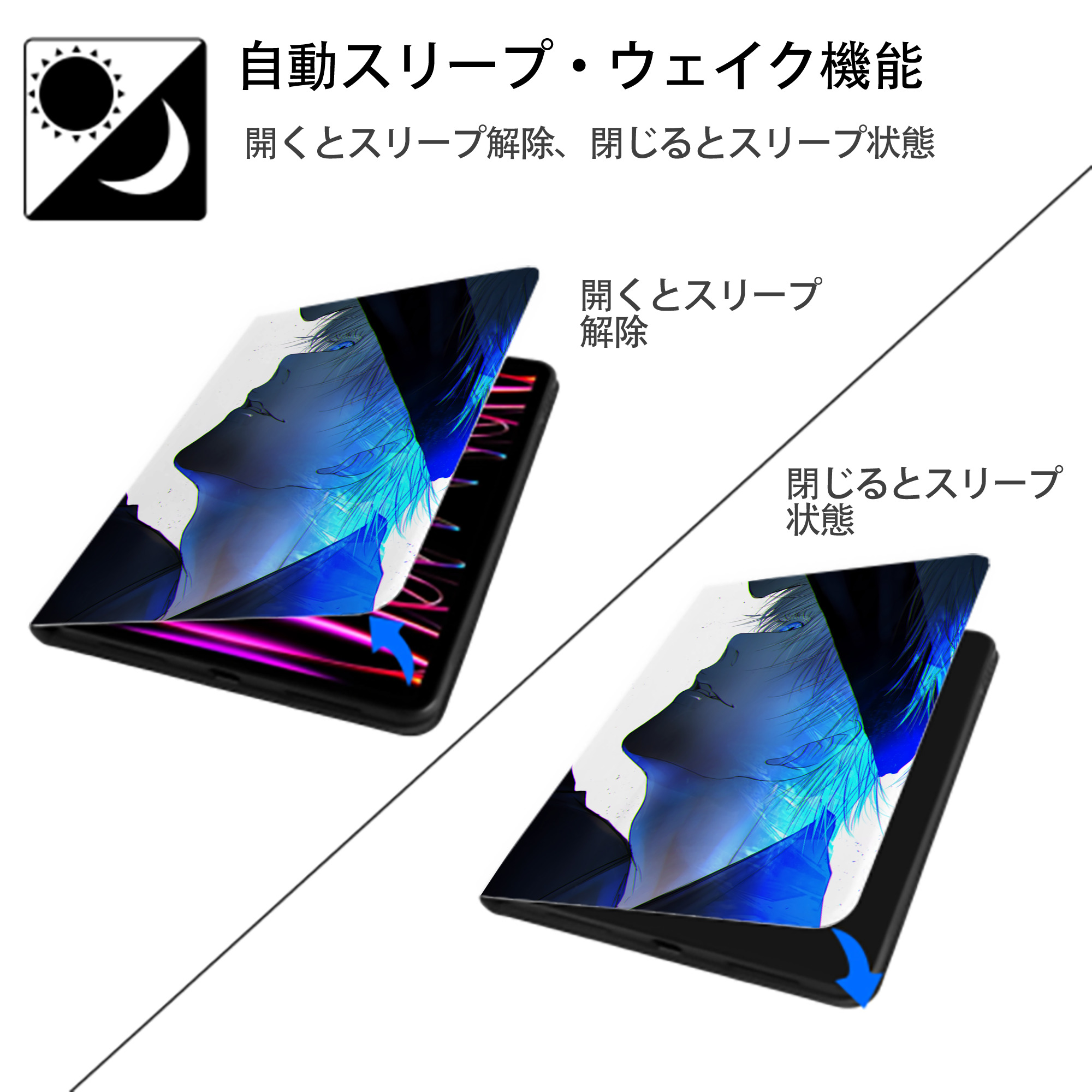 呪術廻戦 Jujutsu Kaisen IPad ケース ペン収納付き 三つ折りスタンド PUレザー×シリコン 対応機種9.5/10.5/10.9インチ