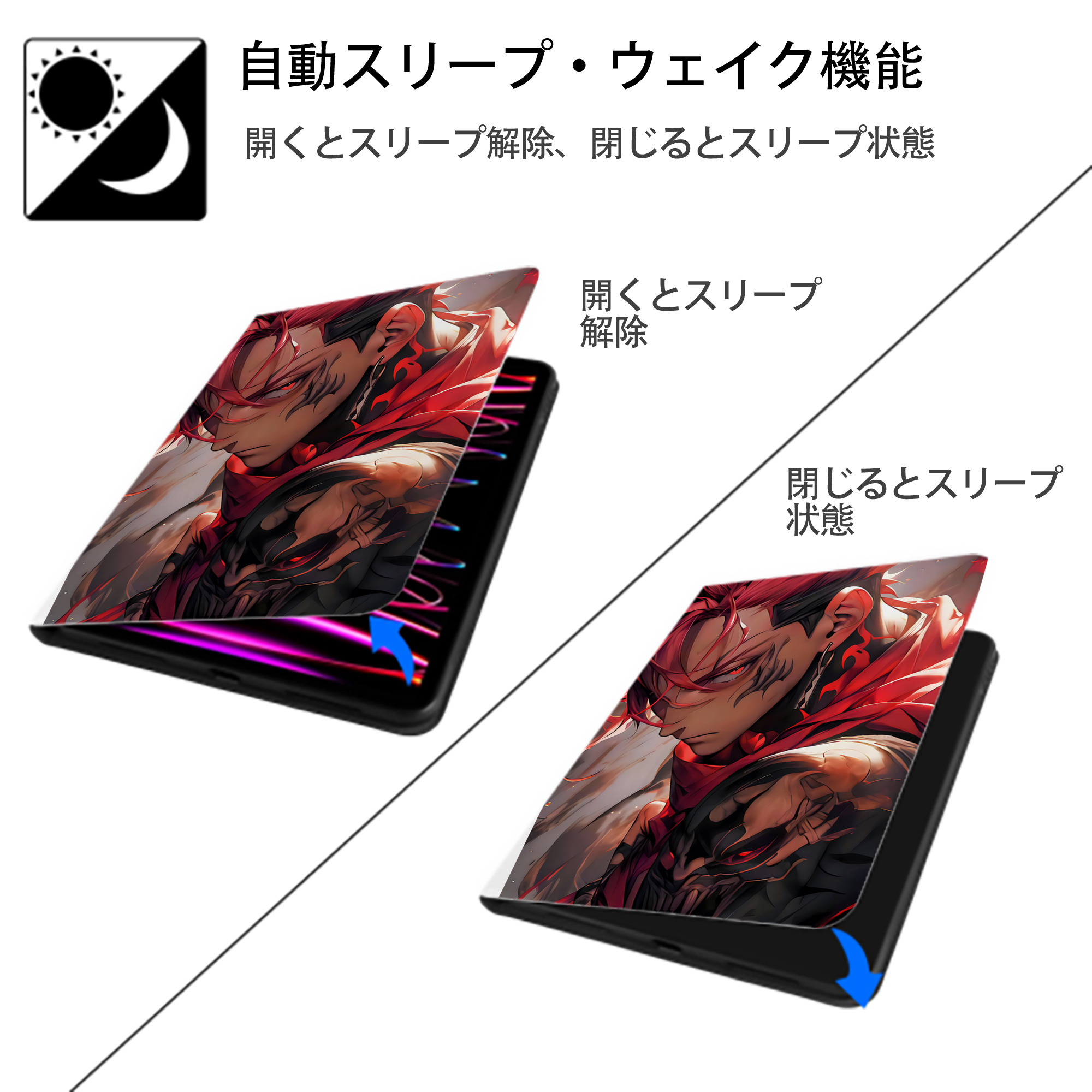 呪術廻戦 Jujutsu Kaisen IPad ケース ペン収納付き 三つ折りスタンド PUレザー×シリコン 対応機種9.5/10.5/10.9インチ