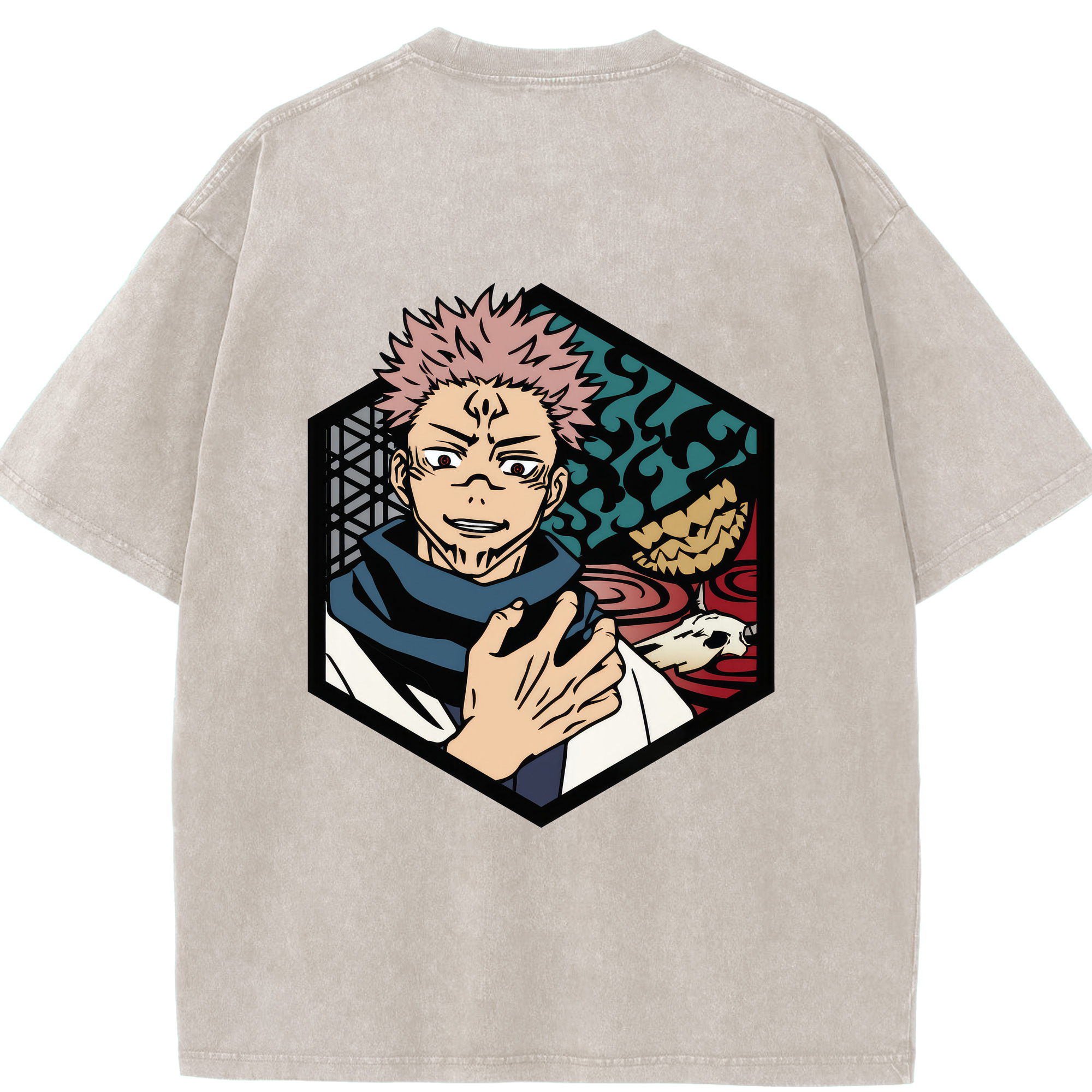 （画像用） 呪術廻戦 Jujutsu Kaisen 綿100% ヴィンテージ風 半袖Tシャツ（背面プリント）