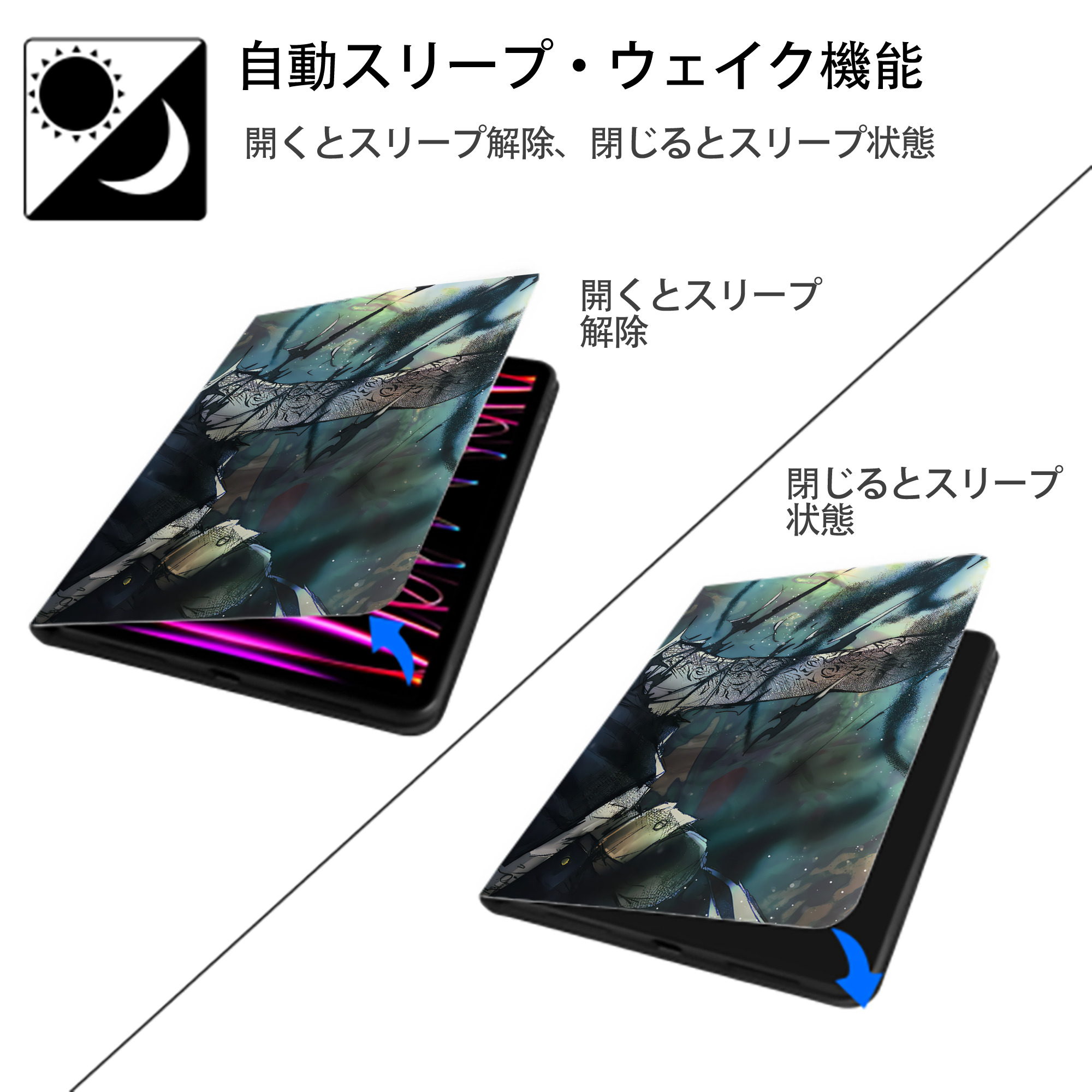 呪術廻戦 Jujutsu Kaisen IPad ケース ペン収納付き 三つ折りスタンド PUレザー×シリコン 対応機種9.5/10.5/10.9インチ