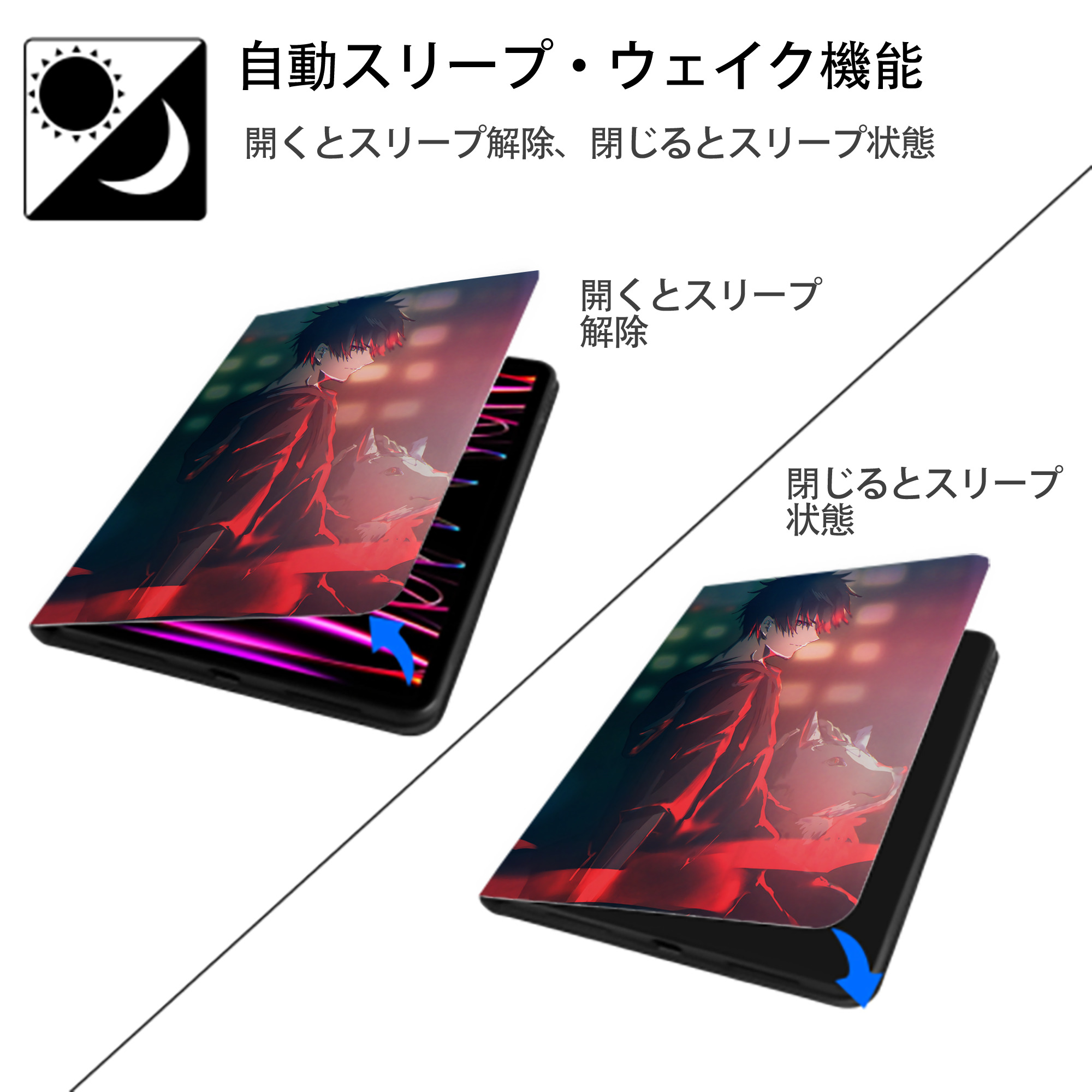 呪術廻戦 Jujutsu Kaisen IPad ケース ペン収納付き 三つ折りスタンド PUレザー×シリコン 対応機種9.5/10.5/10.9インチ