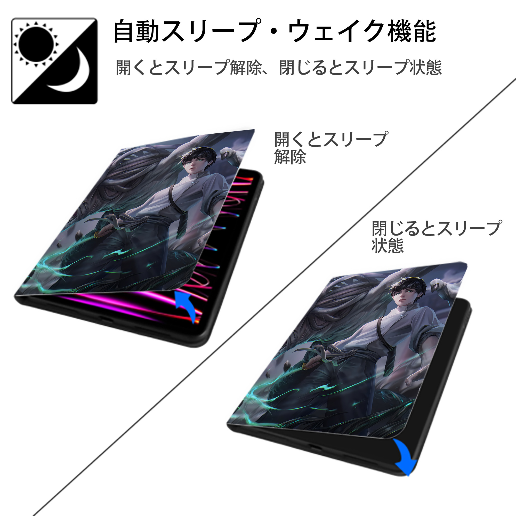 呪術廻戦 Jujutsu Kaisen IPad ケース ペン収納付き 三つ折りスタンド PUレザー×シリコン 対応機種9.5/10.5/10.9インチ