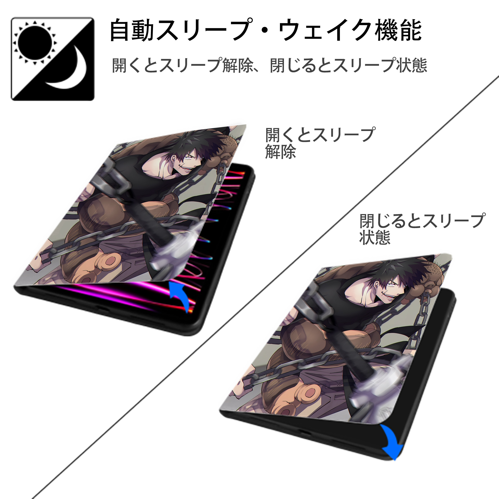 呪術廻戦 Jujutsu Kaisen IPad ケース ペン収納付き 三つ折りスタンド PUレザー×シリコン 対応機種9.5/10.5/10.9インチ