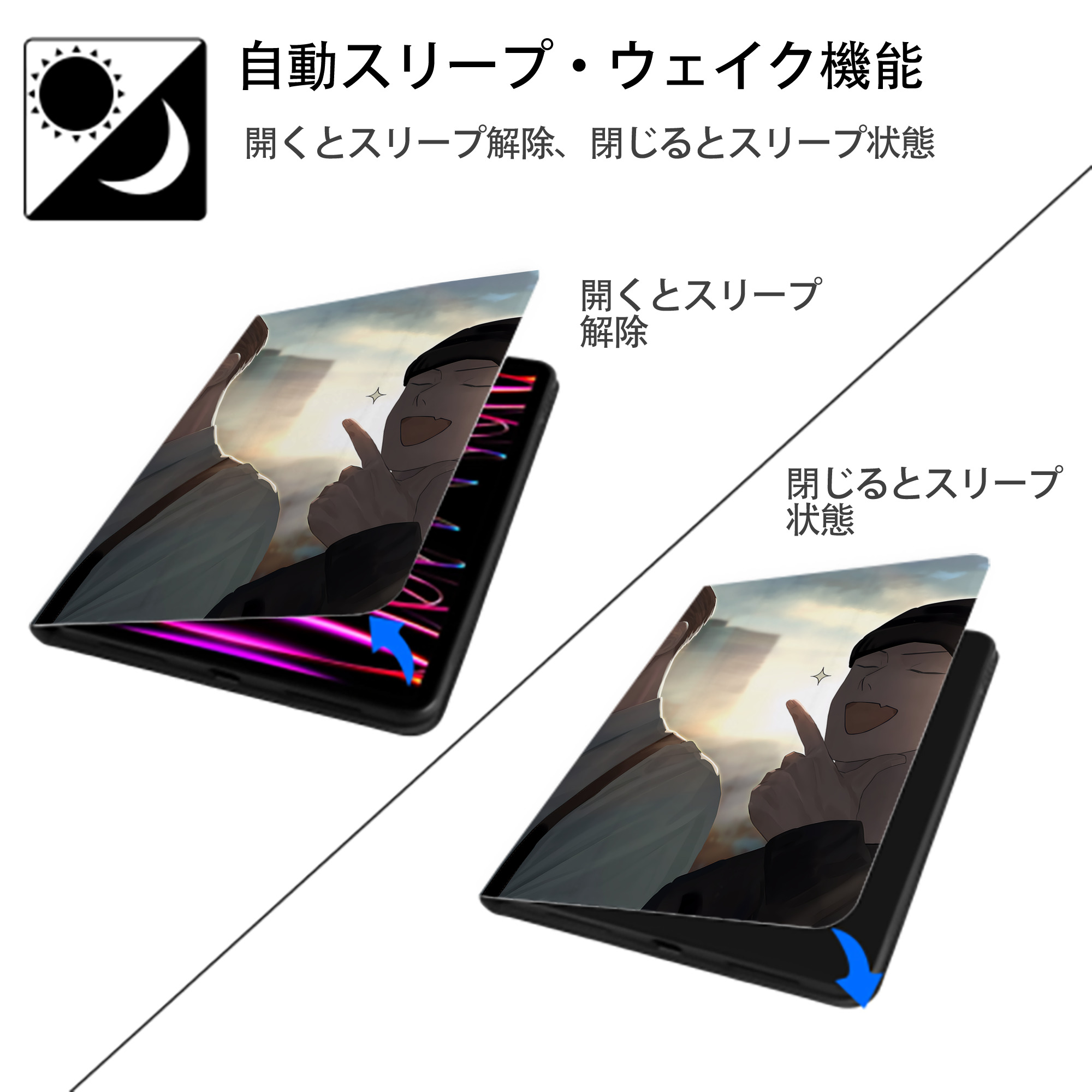 呪術廻戦 Jujutsu Kaisen IPad ケース ペン収納付き 三つ折りスタンド PUレザー×シリコン 対応機種9.5/10.5/10.9インチ