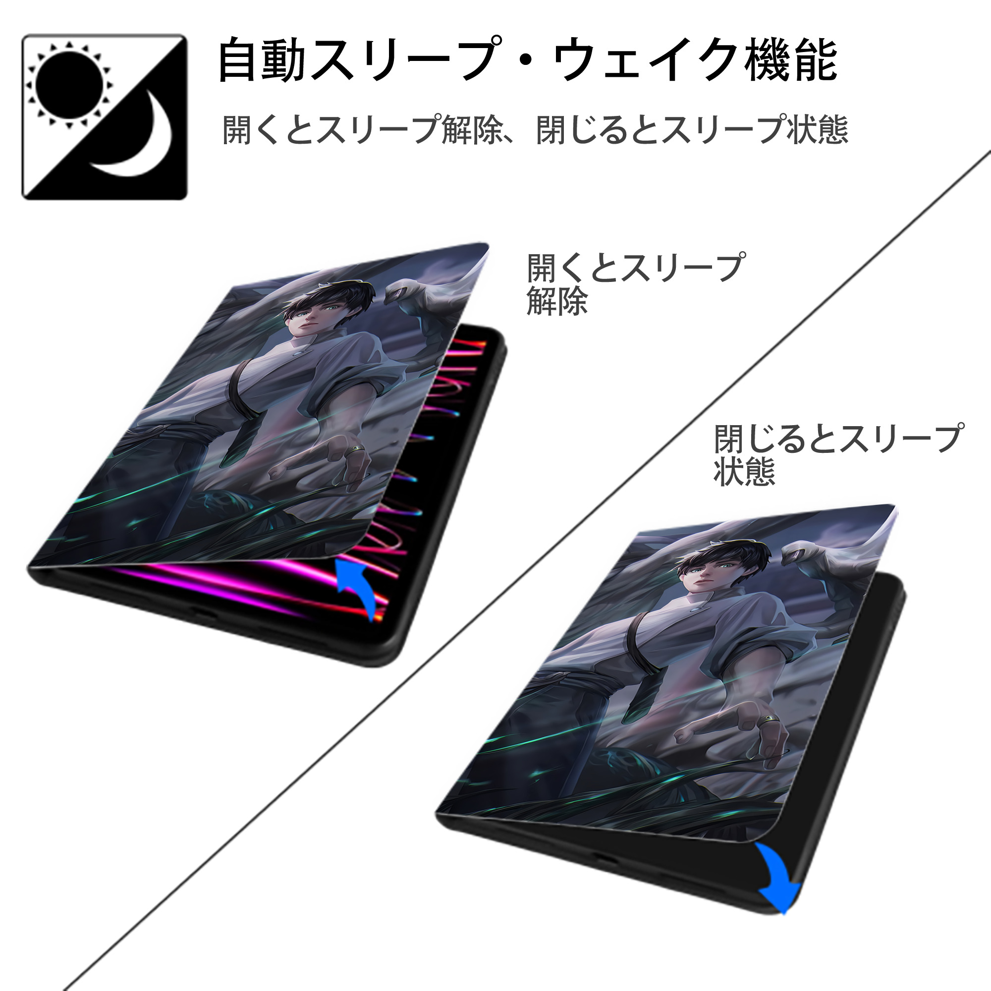呪術廻戦 Jujutsu Kaisen IPad ケース ブック型 PUレザー TPU 耐衝撃 軽量 薄型 ペン収納なし 全面保護 IPad 各モデル対応