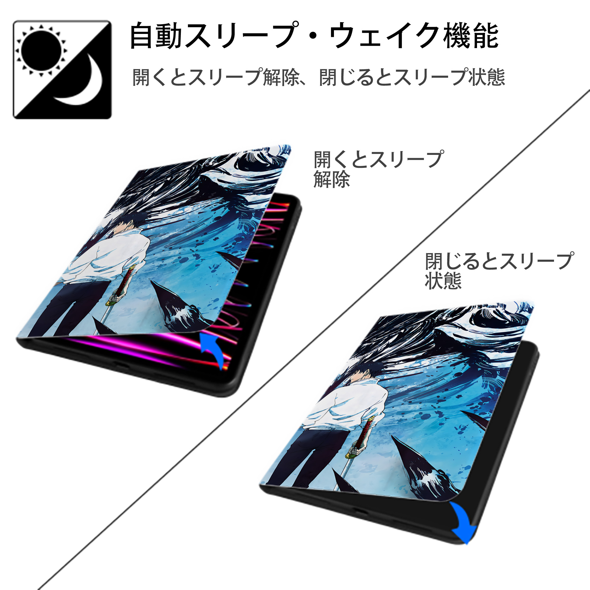 呪術廻戦 Jujutsu Kaisen IPad ケース ブック型 PUレザー TPU 耐衝撃 軽量 薄型 ペン収納なし 全面保護 IPad 各モデル対応