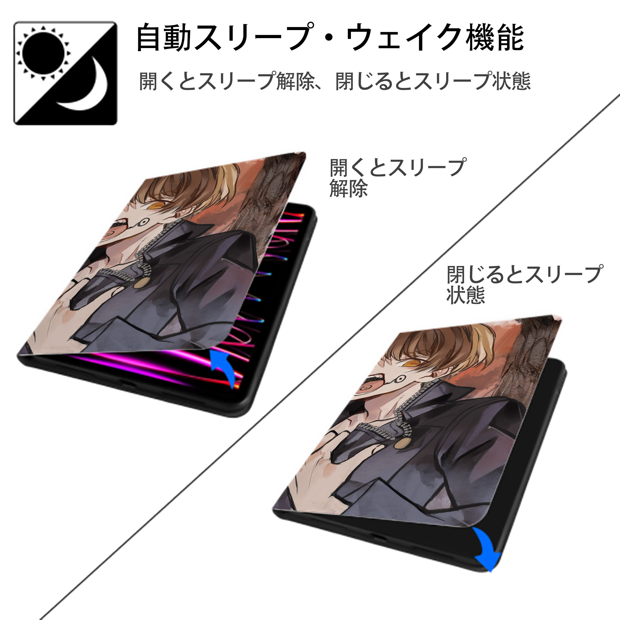 呪術廻戦 Jujutsu Kaisen IPad ケース ブック型 PUレザー TPU 耐衝撃 軽量 薄型 ペン収納なし 全面保護 IPad 各モデル対応