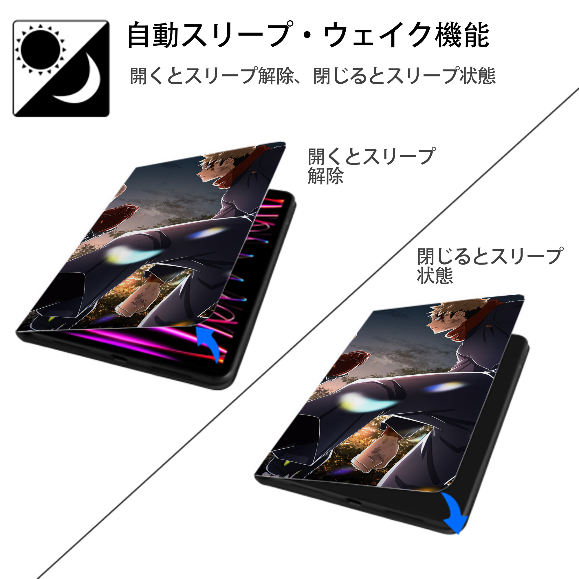 呪術廻戦 Jujutsu Kaisen IPad ケース ブック型 PUレザー TPU 耐衝撃 軽量 薄型 ペン収納なし 全面保護 IPad 各モデル対応