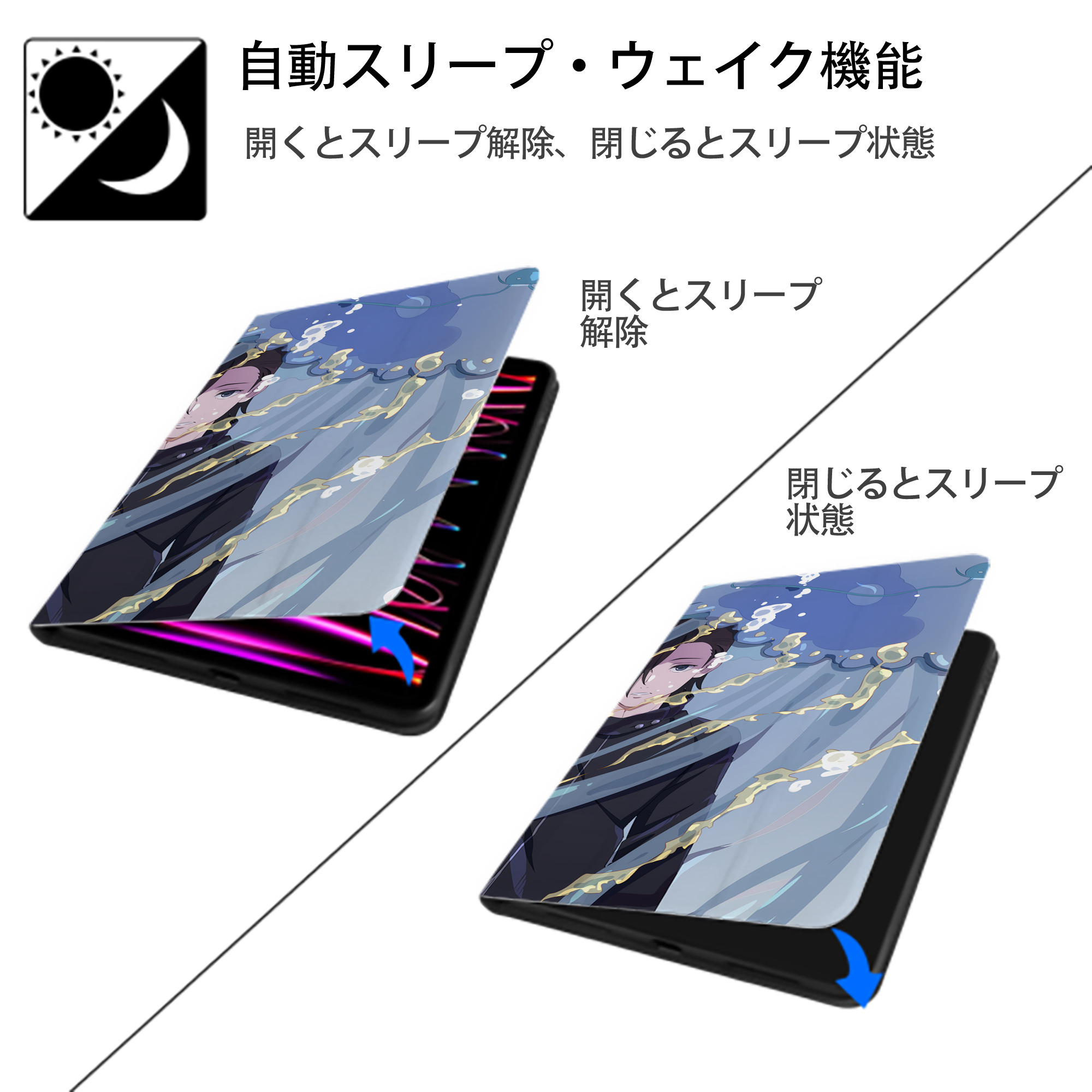 呪術廻戦 Jujutsu Kaisen IPad ケース ブック型 PUレザー TPU 耐衝撃 軽量 薄型 ペン収納なし 全面保護 IPad 各モデル対応