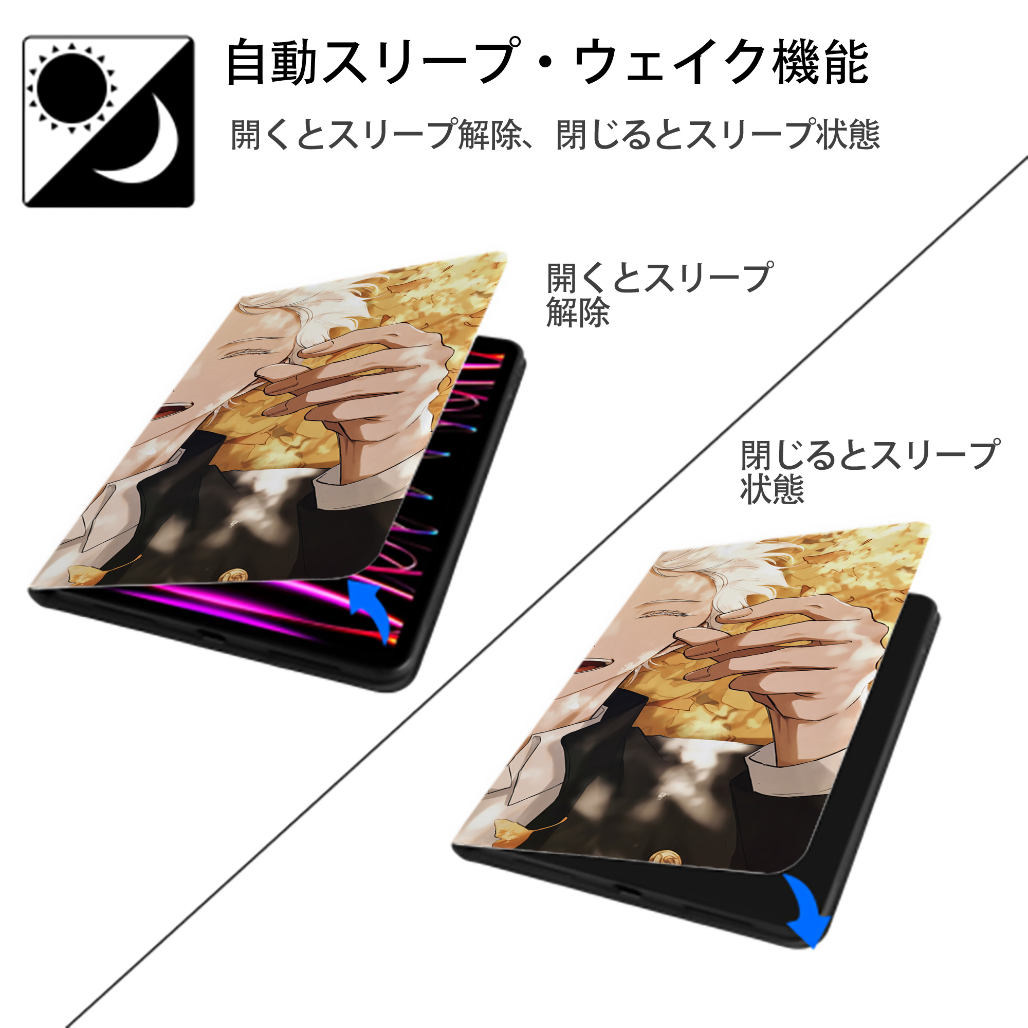 呪術廻戦 Jujutsu Kaisen IPad ケース ブック型 PUレザー TPU 耐衝撃 軽量 薄型 ペン収納なし 全面保護 IPad 各モデル対応