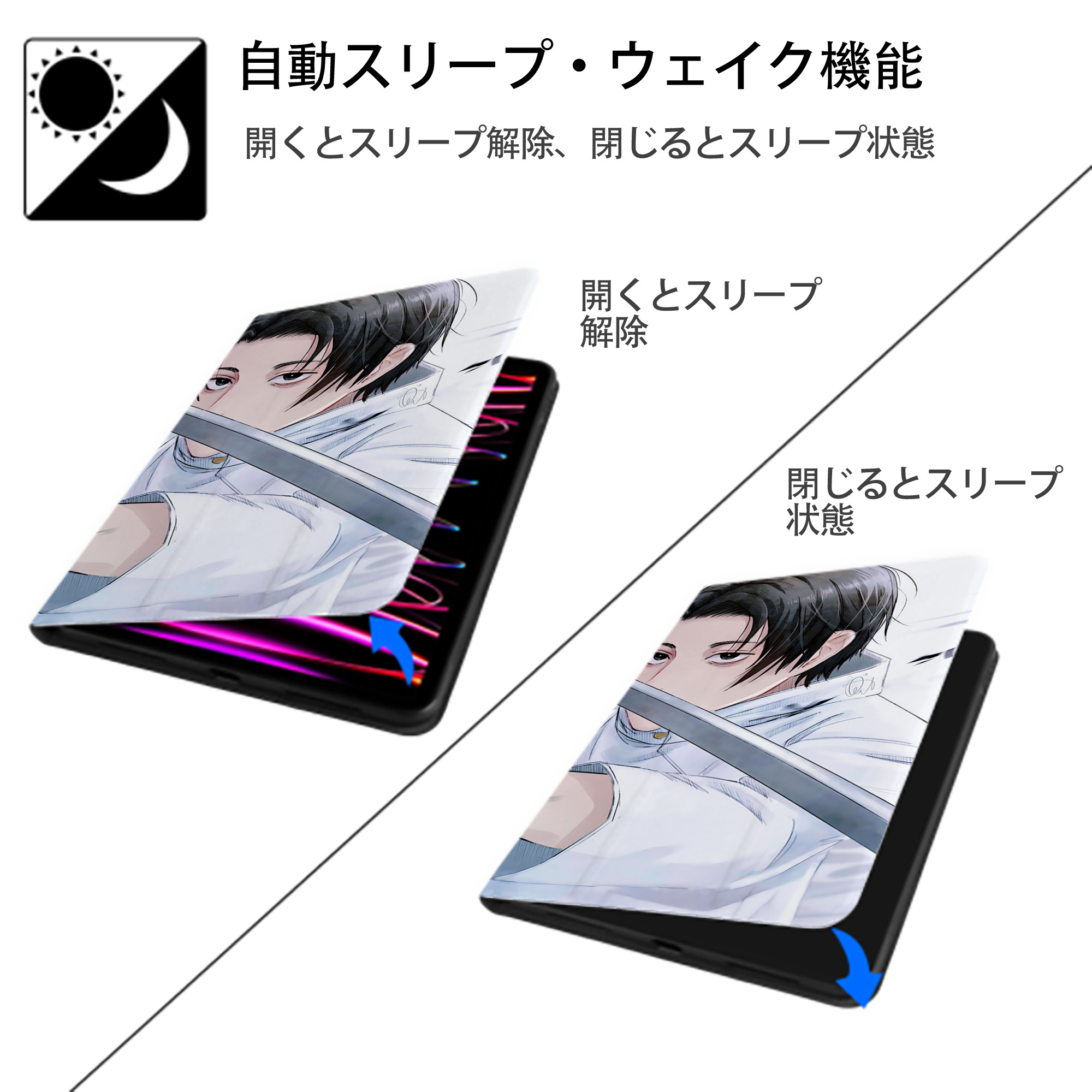 呪術廻戦 Jujutsu Kaisen IPad ケース ブック型 PUレザー TPU 耐衝撃 軽量 薄型 ペン収納なし 全面保護 IPad 各モデル対応