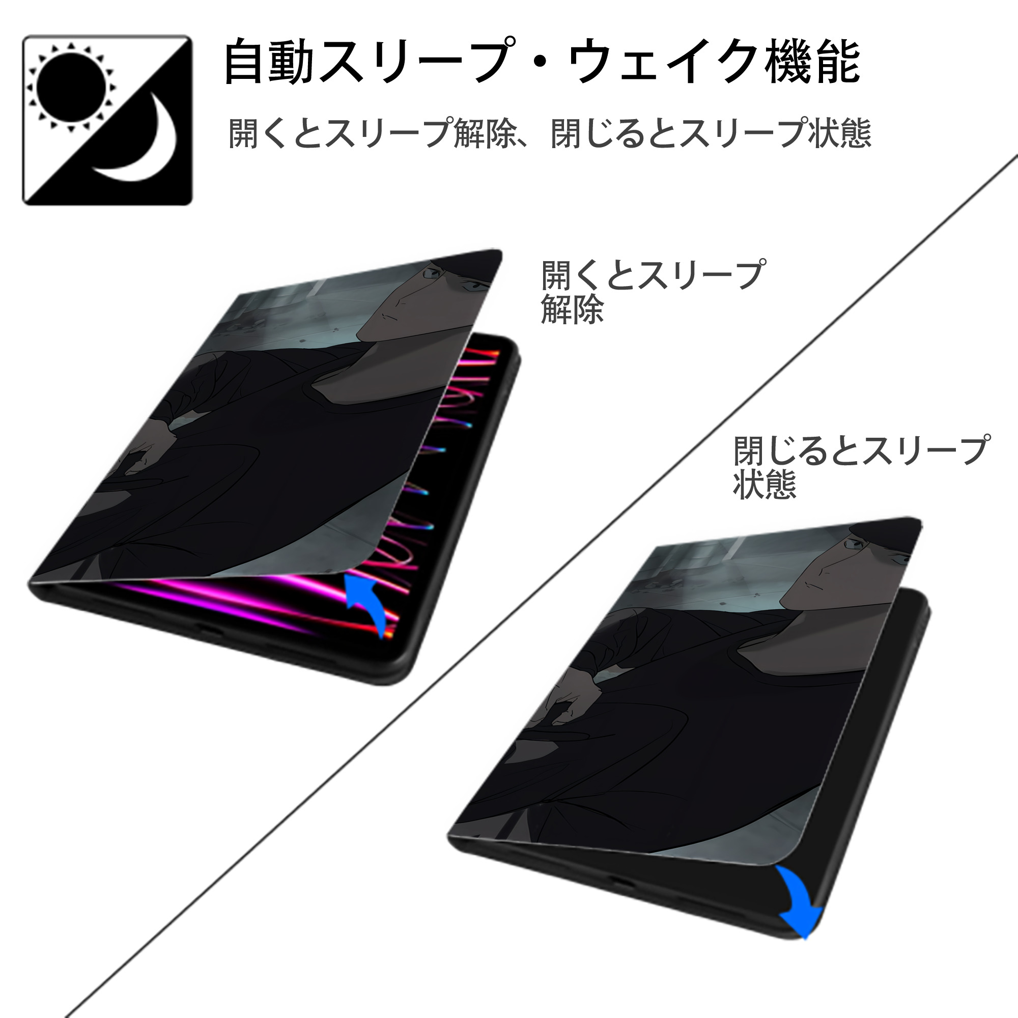 呪術廻戦 Jujutsu Kaisen IPad ケース ブック型 PUレザー TPU 耐衝撃 軽量 薄型 ペン収納なし 全面保護 IPad 各モデル対応