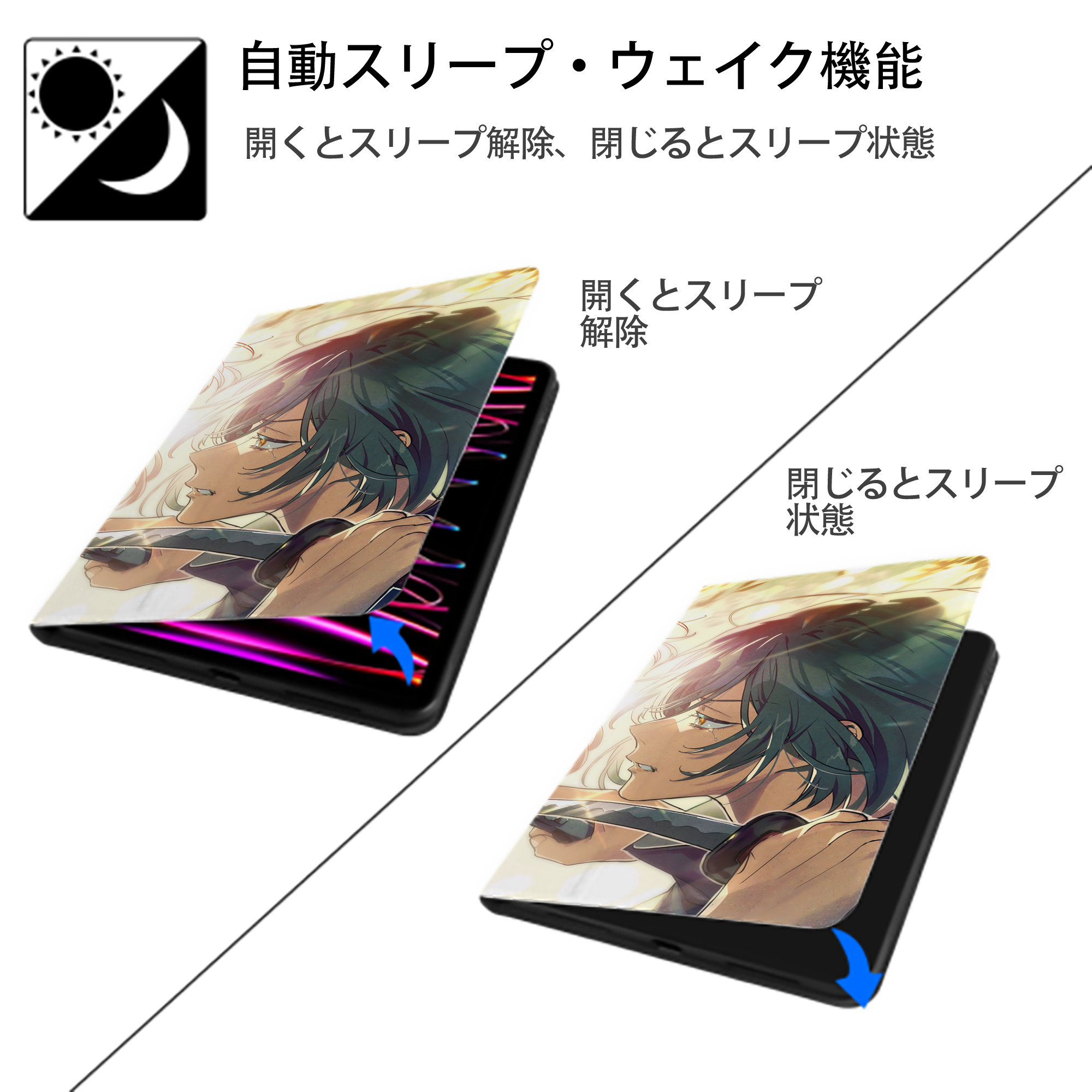 呪術廻戦 Jujutsu Kaisen IPad ケース ブック型 PUレザー TPU 耐衝撃 軽量 薄型 ペン収納なし 全面保護 IPad 各モデル対応