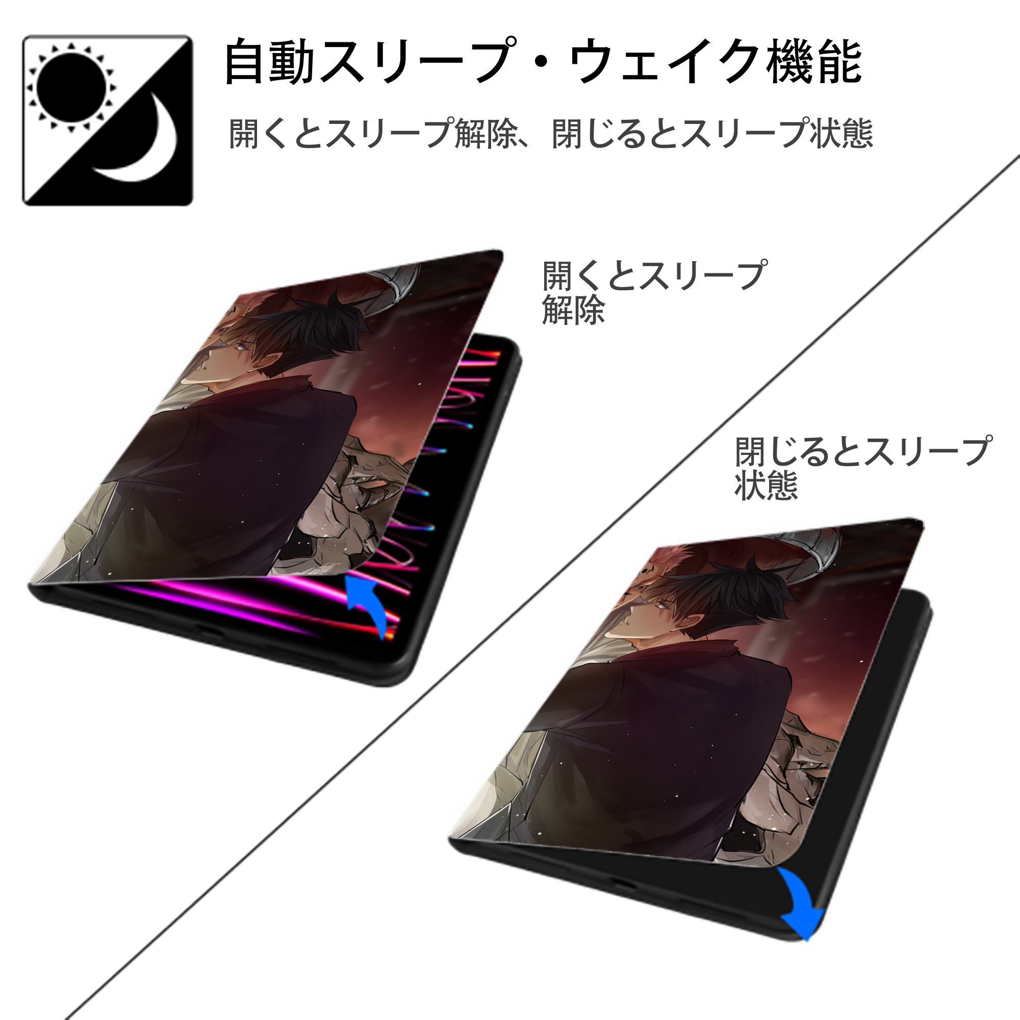 呪術廻戦 Jujutsu Kaisen IPad ケース ブック型 PUレザー TPU 耐衝撃 軽量 薄型 ペン収納なし 全面保護 IPad 各モデル対応