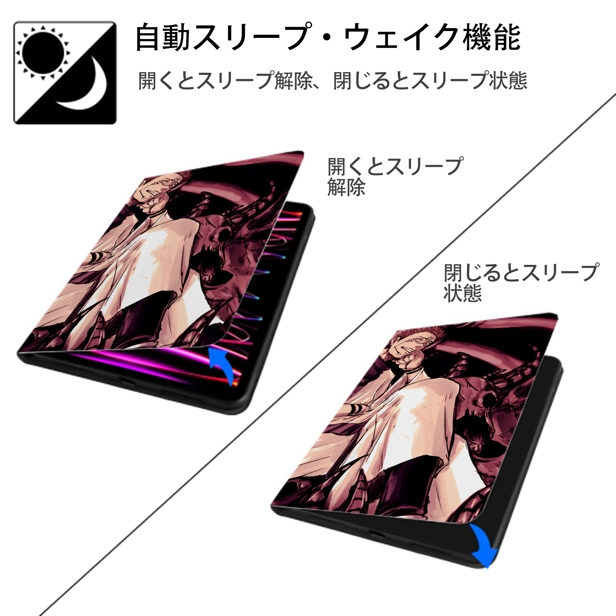 呪術廻戦 Jujutsu Kaisen IPad ケース ブック型 PUレザー TPU 耐衝撃 軽量 薄型 ペン収納なし 全面保護 IPad 各モデル対応