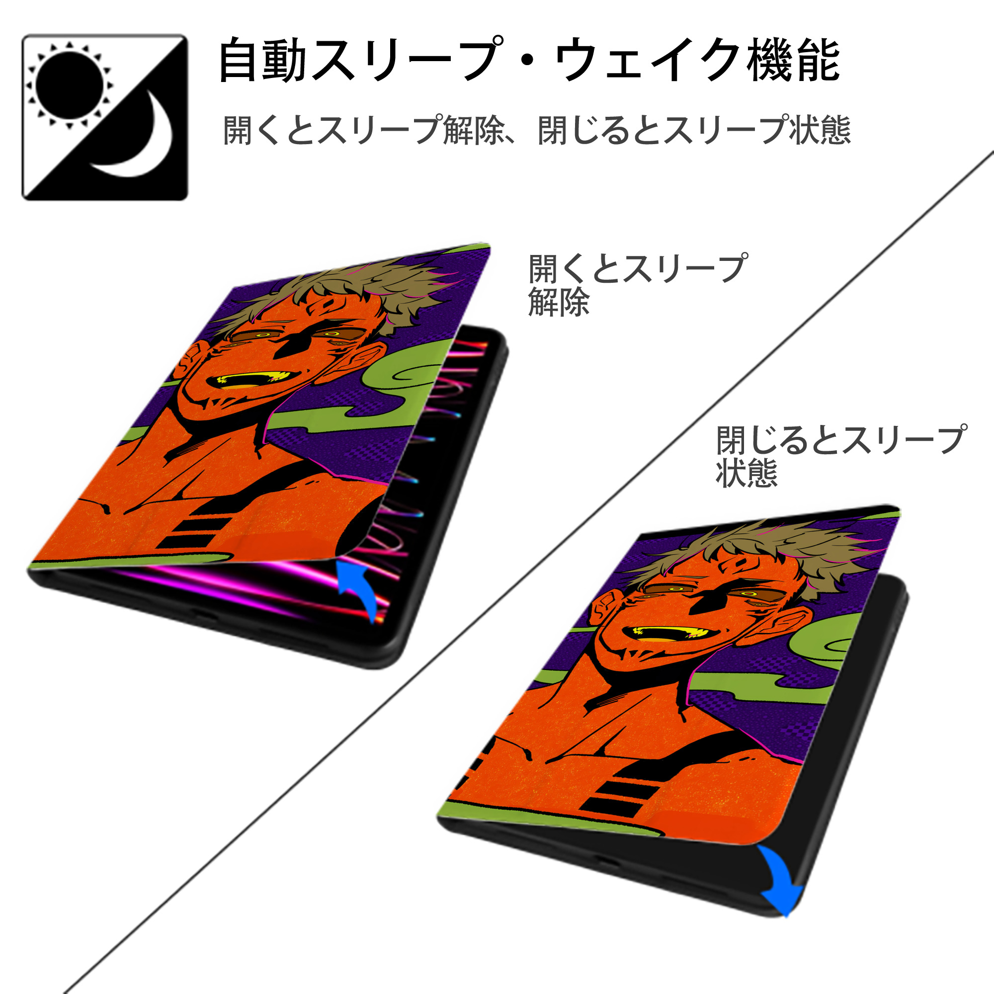 呪術廻戦 Jujutsu Kaisen IPad ケース ブック型 PUレザー TPU 耐衝撃 軽量 薄型 ペン収納なし 全面保護 IPad 各モデル対応