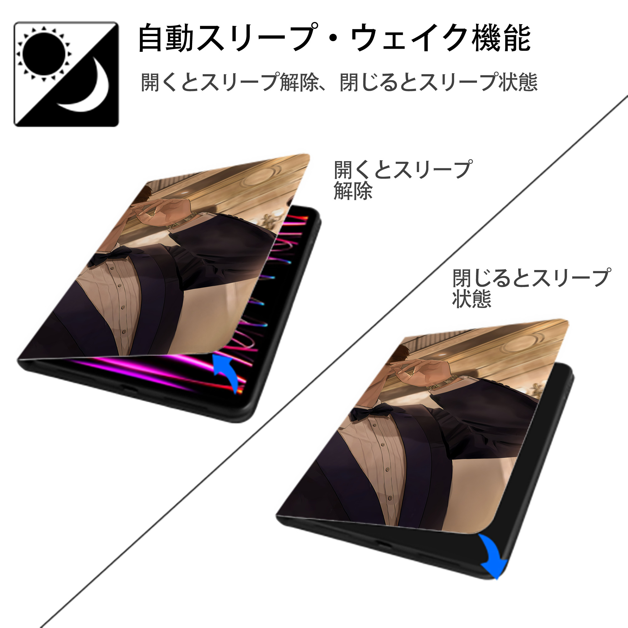 呪術廻戦 Jujutsu Kaisen IPad ケース ブック型 PUレザー TPU 耐衝撃 軽量 薄型 ペン収納なし 全面保護 IPad 各モデル対応