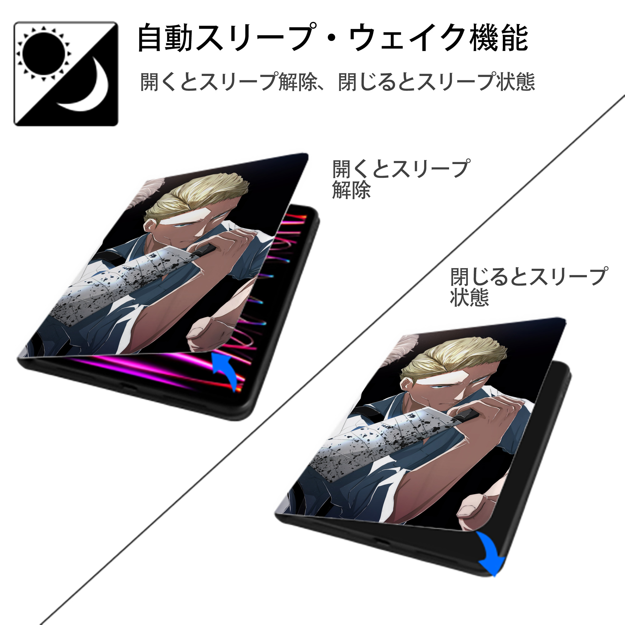 呪術廻戦 Jujutsu Kaisen IPad ケース ブック型 PUレザー TPU 耐衝撃 軽量 薄型 ペン収納なし 全面保護 IPad 各モデル対応