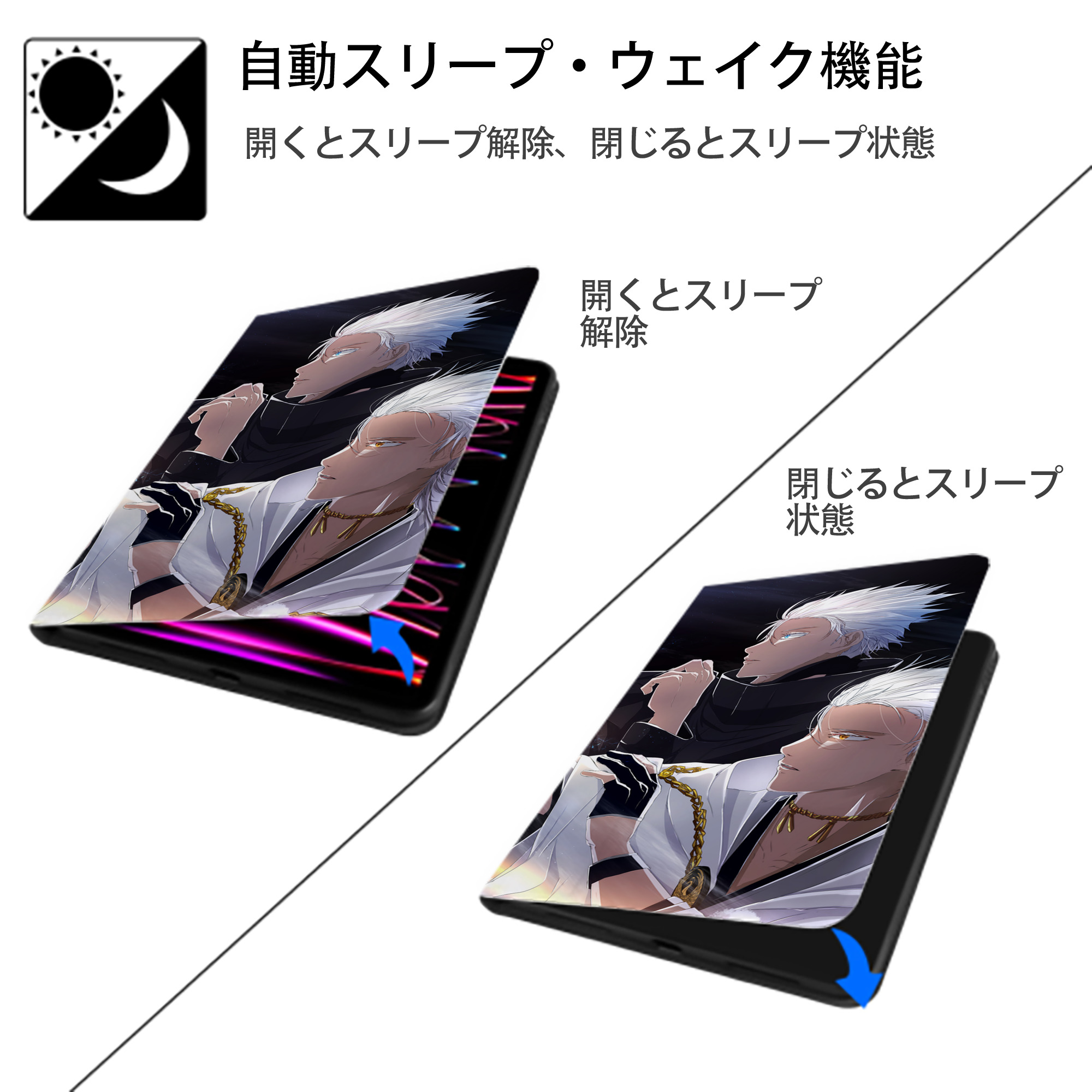 呪術廻戦 Jujutsu Kaisen IPad ケース ブック型 PUレザー TPU 耐衝撃 軽量 薄型 ペン収納なし 全面保護 IPad 各モデル対応