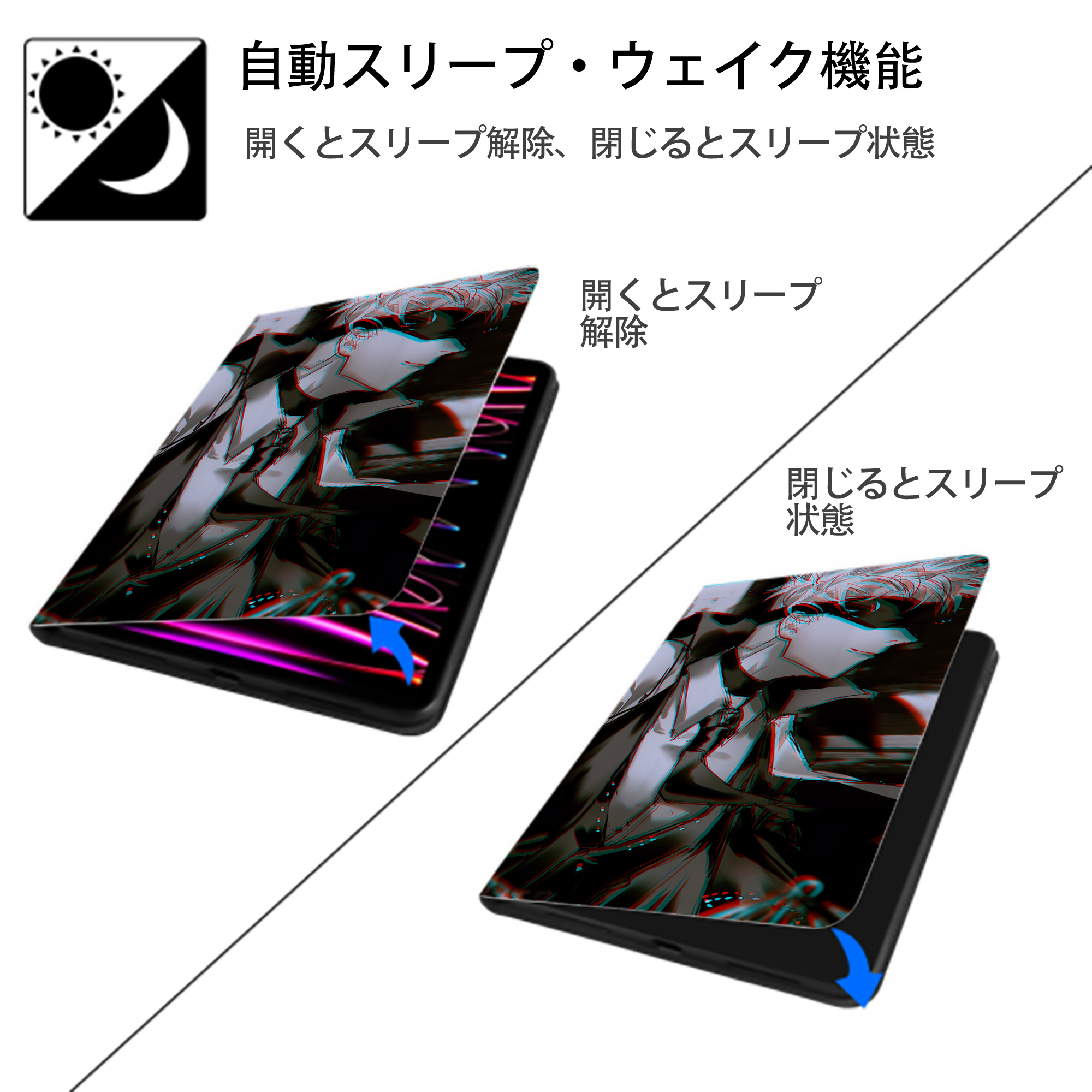 呪術廻戦 Jujutsu Kaisen IPad ケース ブック型 PUレザー TPU 耐衝撃 軽量 薄型 ペン収納なし 全面保護 IPad 各モデル対応