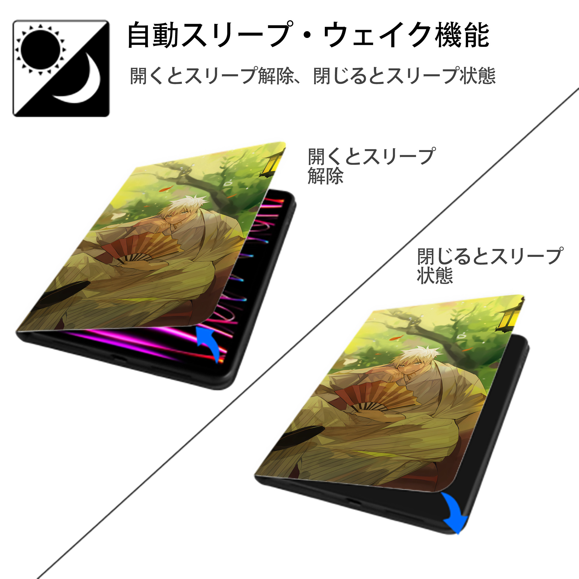呪術廻戦 Jujutsu Kaisen IPad ケース ブック型 PUレザー TPU 耐衝撃 軽量 薄型 ペン収納なし 全面保護 IPad 各モデル対応