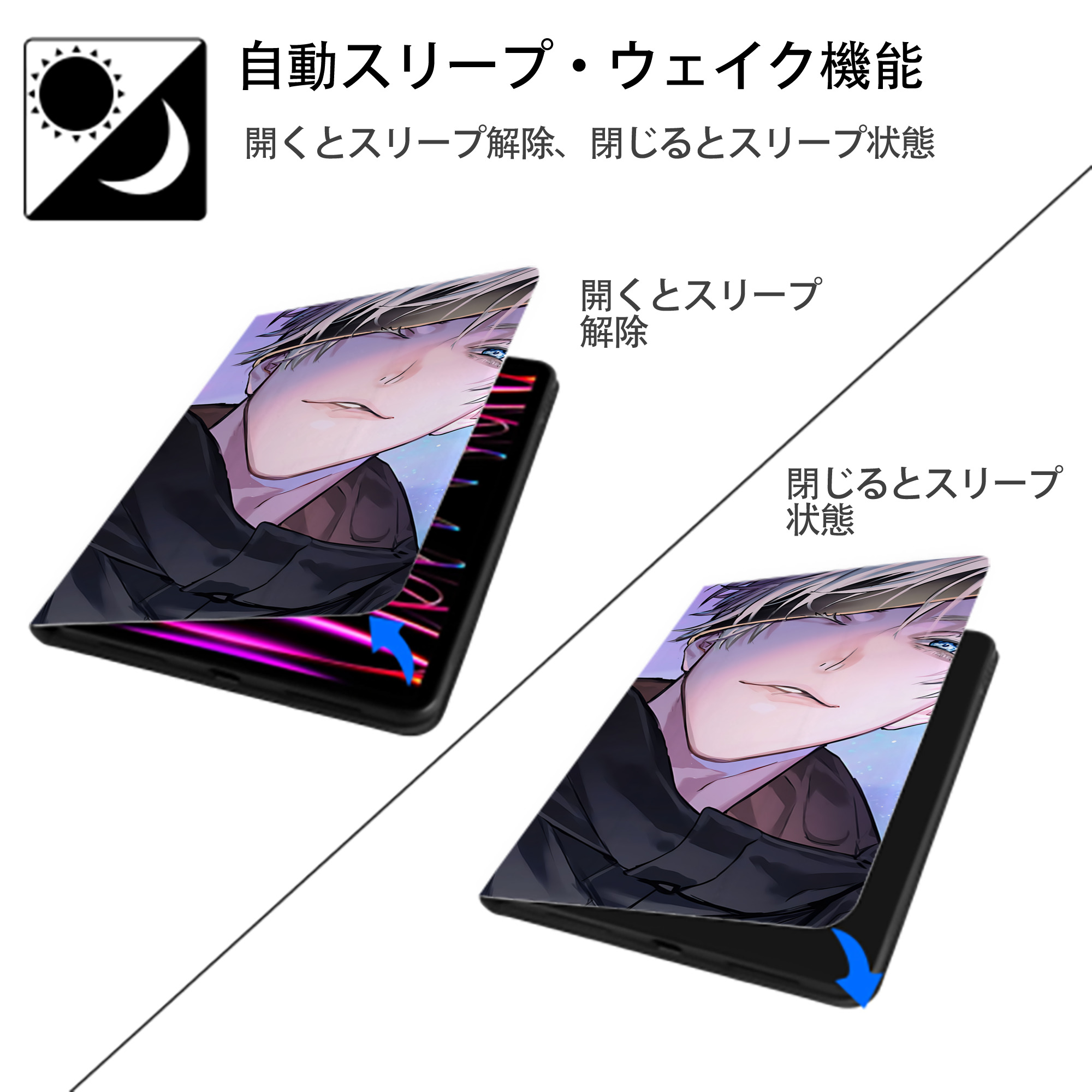 呪術廻戦 Jujutsu Kaisen IPad ケース ブック型 PUレザー TPU 耐衝撃 軽量 薄型 ペン収納なし 全面保護 IPad 各モデル対応