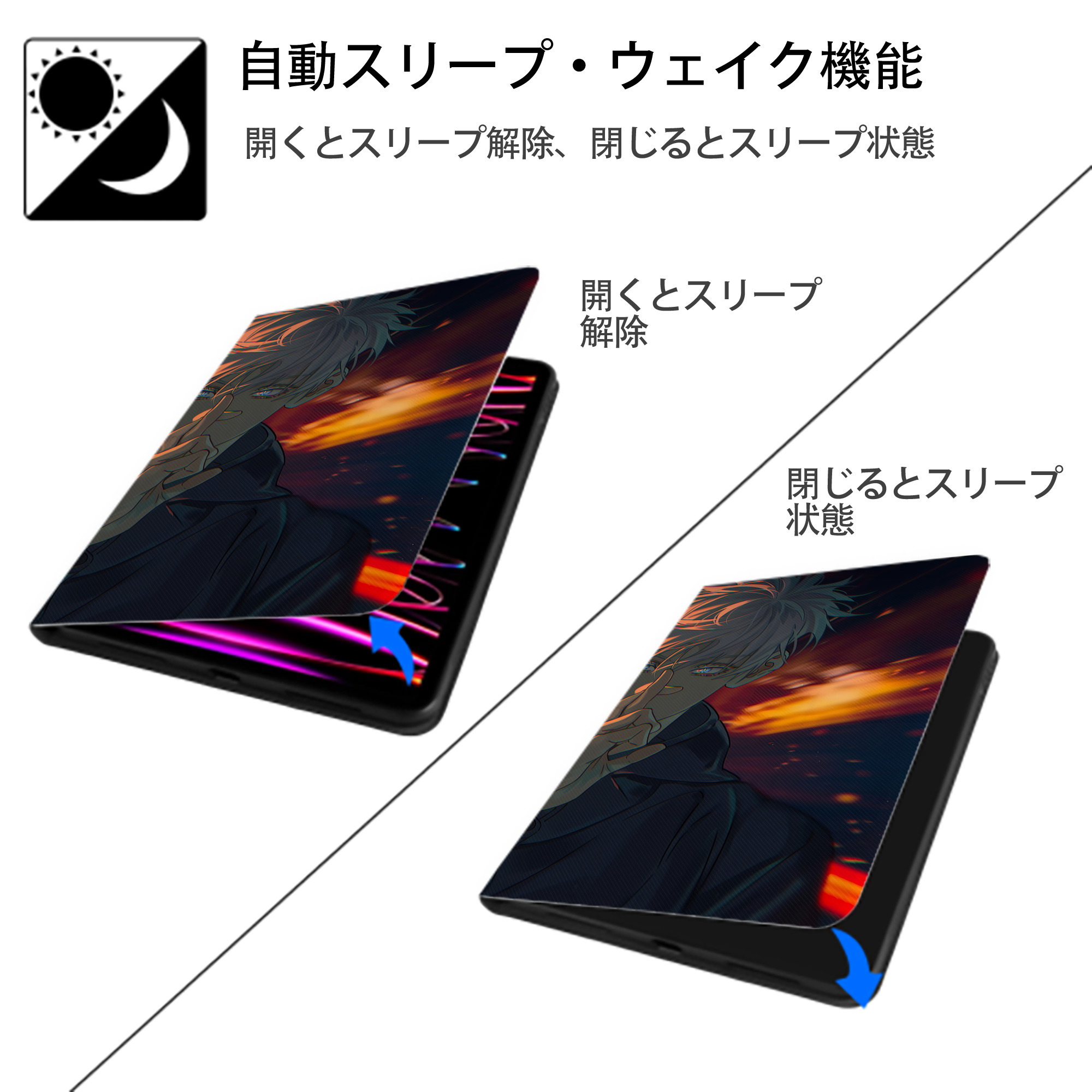 呪術廻戦 Jujutsu Kaisen IPad ケース ブック型 PUレザー TPU 耐衝撃 軽量 薄型 ペン収納なし 全面保護 IPad 各モデル対応