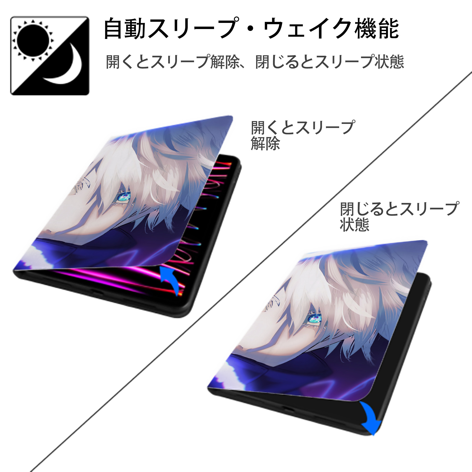 呪術廻戦 Jujutsu Kaisen IPad ケース ブック型 PUレザー TPU 耐衝撃 軽量 薄型 ペン収納なし 全面保護 IPad 各モデル対応