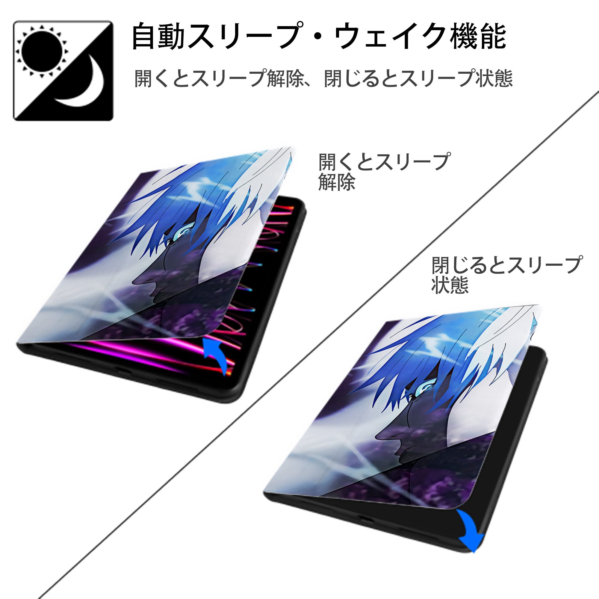 呪術廻戦 Jujutsu Kaisen IPad ケース ブック型 PUレザー TPU 耐衝撃 軽量 薄型 ペン収納なし 全面保護 IPad 各モデル対応