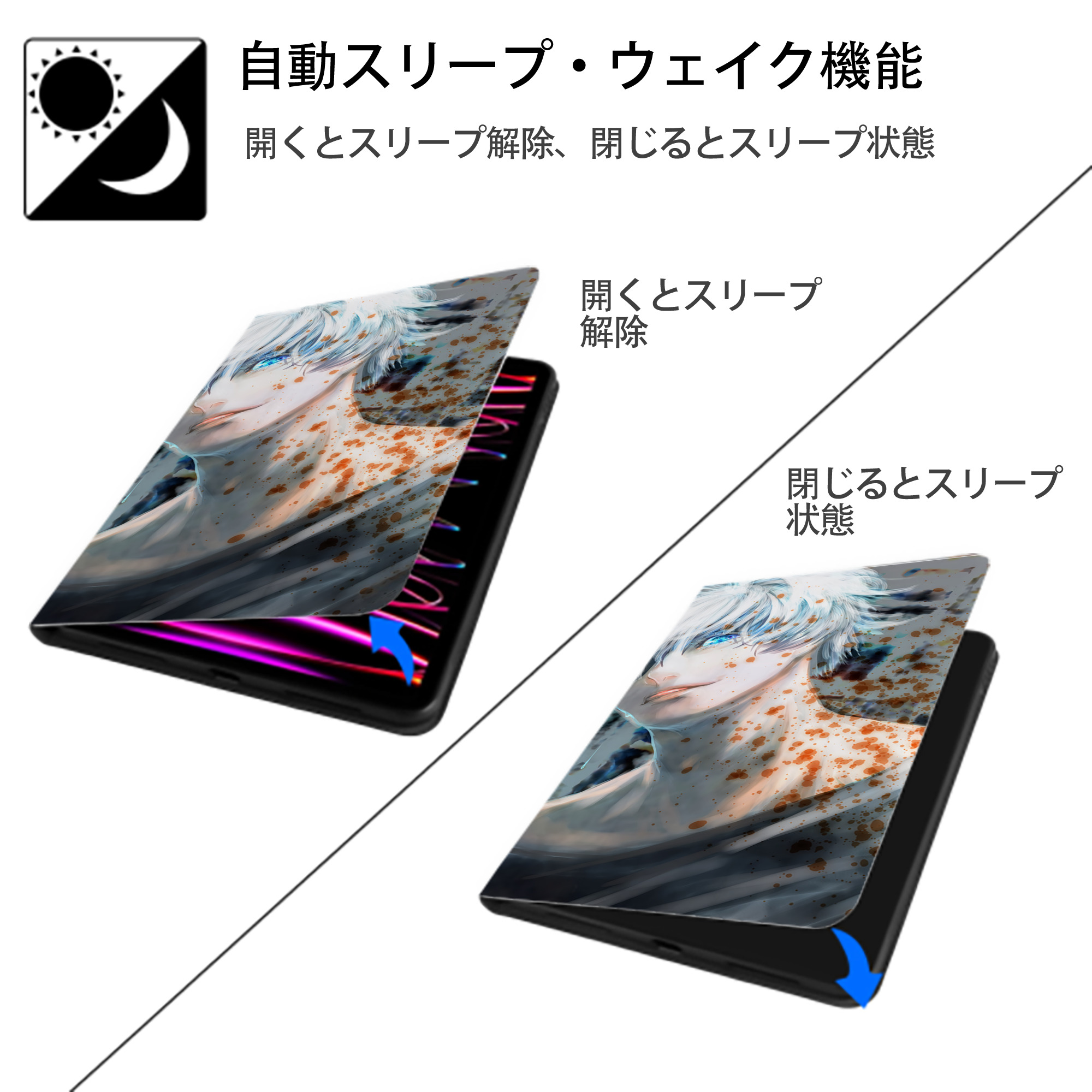 呪術廻戦 Jujutsu Kaisen IPad ケース ブック型 PUレザー TPU 耐衝撃 軽量 薄型 ペン収納なし 全面保護 IPad 各モデル対応