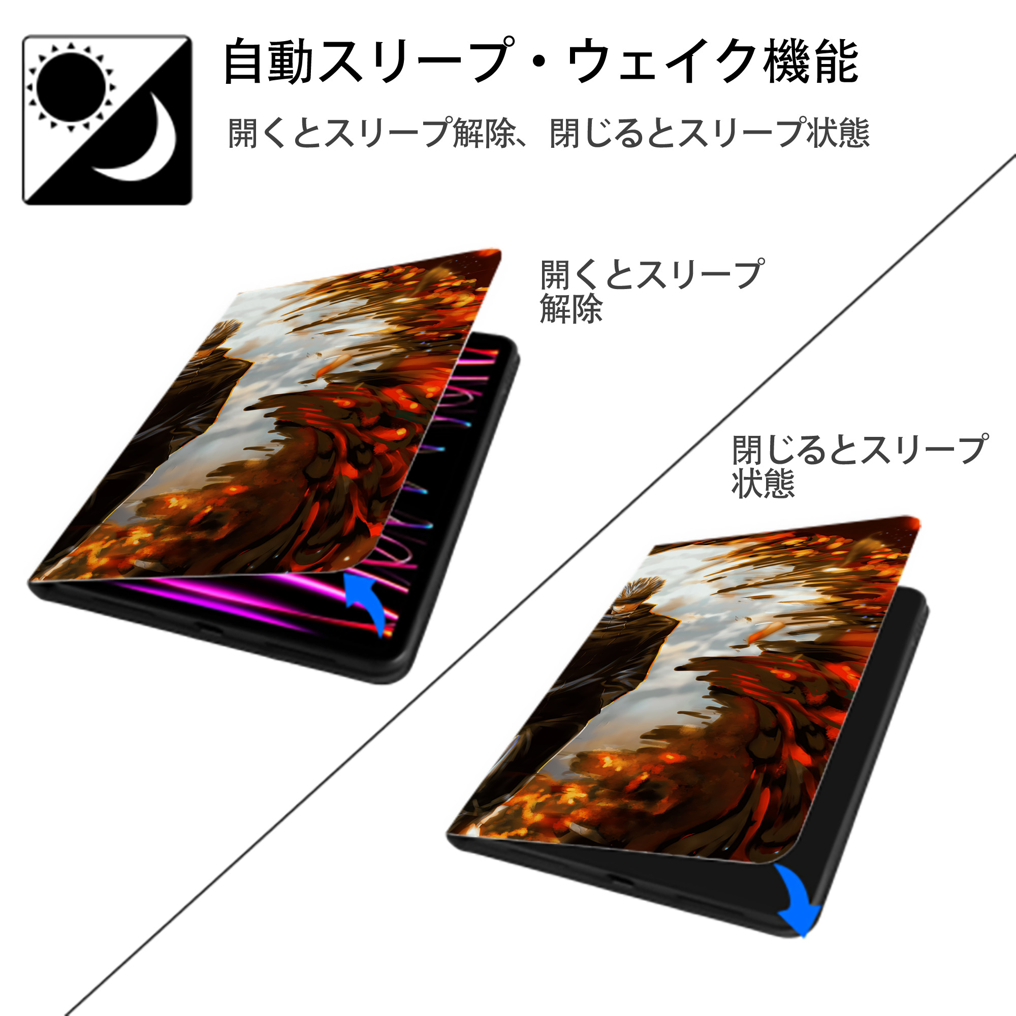 呪術廻戦 Jujutsu Kaisen IPad ケース ブック型 PUレザー TPU 耐衝撃 軽量 薄型 ペン収納なし 全面保護 IPad 各モデル対応