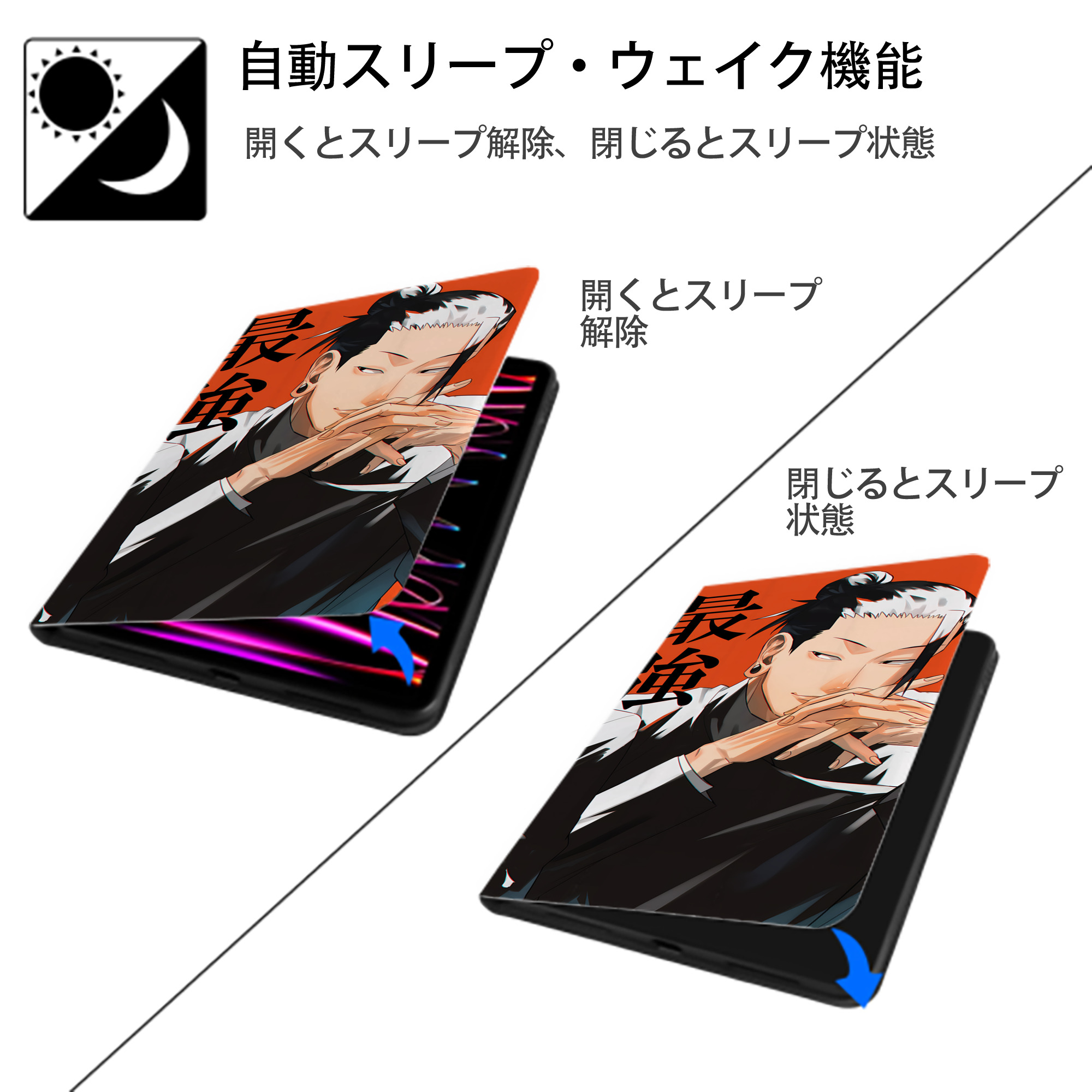 呪術廻戦 Jujutsu Kaisen IPad ケース ブック型 PUレザー TPU 耐衝撃 軽量 薄型 ペン収納なし 全面保護 IPad 各モデル対応