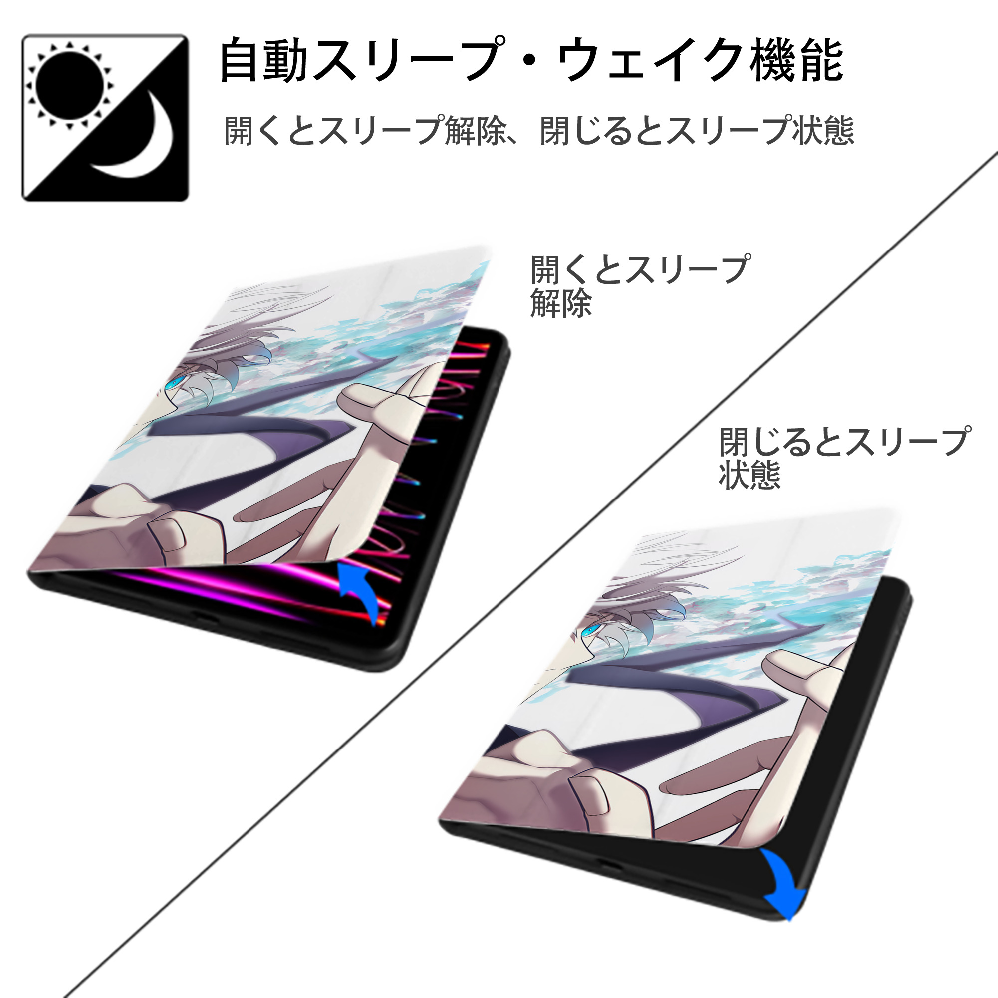 呪術廻戦 Jujutsu Kaisen IPad ケース ブック型 PUレザー TPU 耐衝撃 軽量 薄型 ペン収納なし 全面保護 IPad 各モデル対応