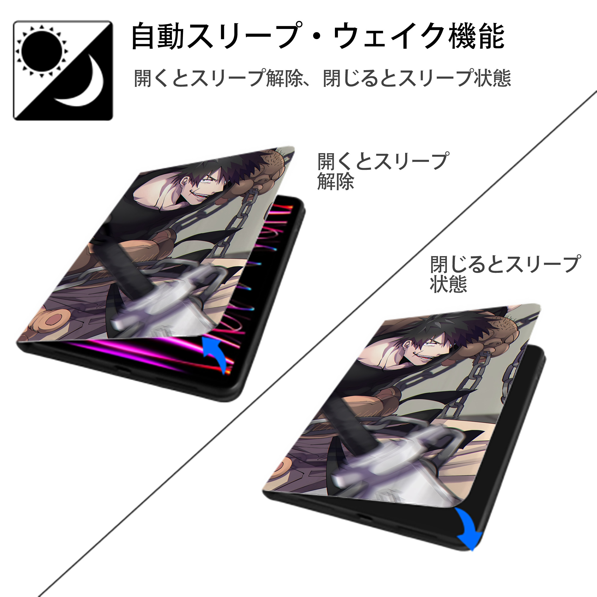 呪術廻戦 Jujutsu Kaisen IPadケース ペンホルダー付き ブックスタイルデザイン