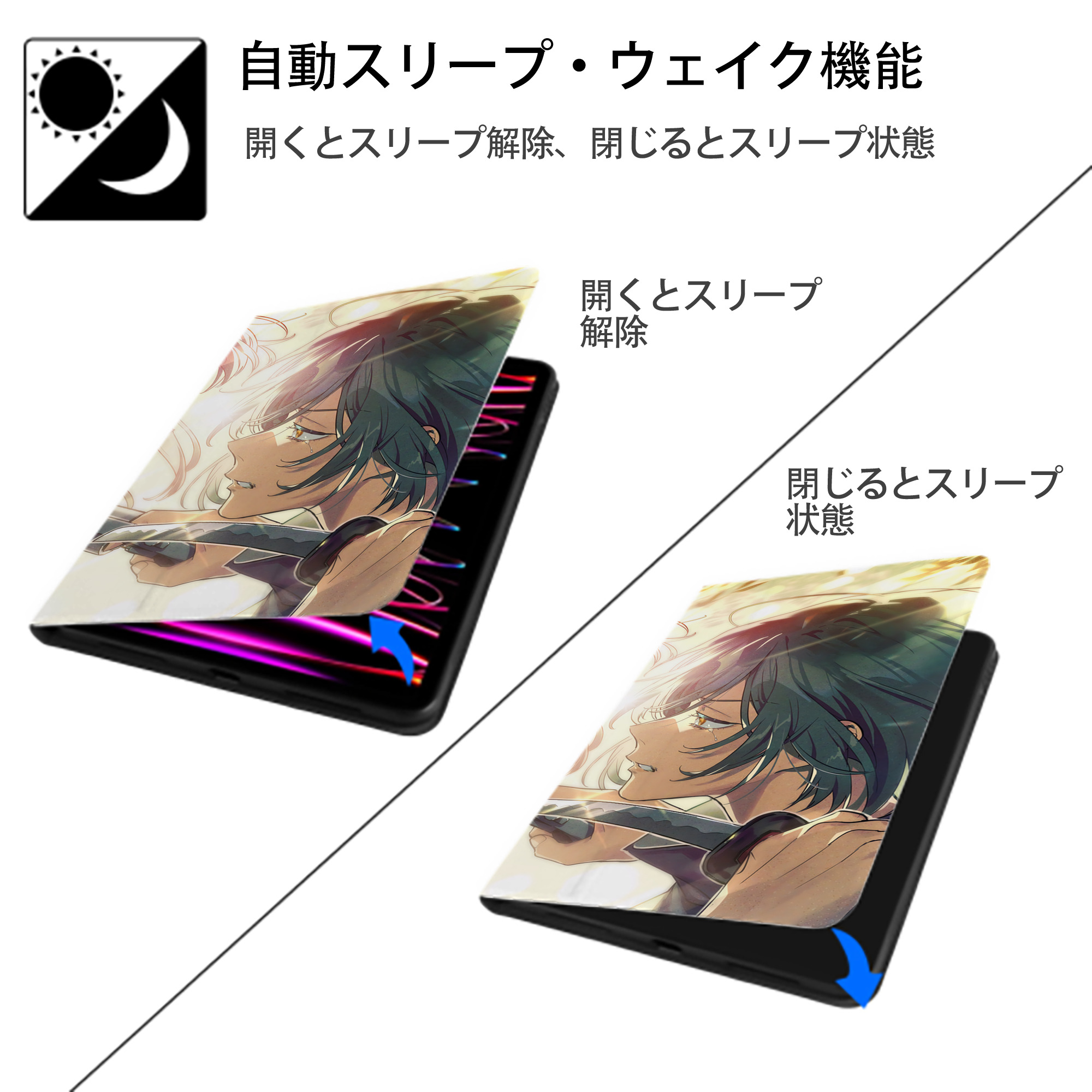 呪術廻戦 Jujutsu Kaisen IPadケース ペンホルダー付き ブックスタイルデザイン