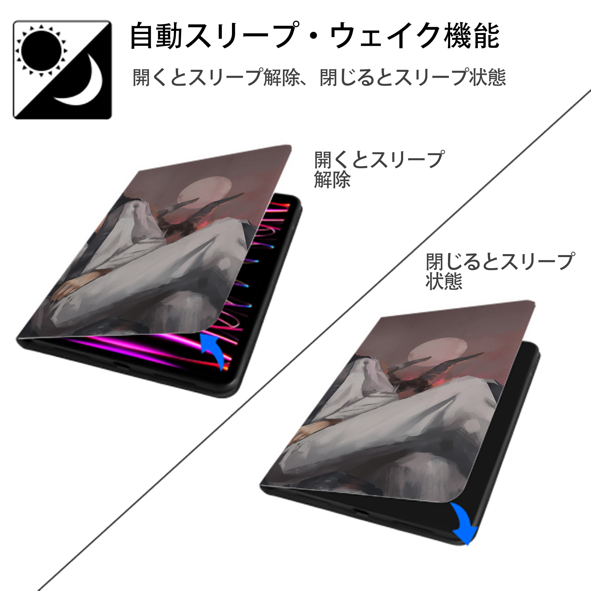 呪術廻戦 Jujutsu Kaisen IPadケース ペンホルダー付き ブックスタイルデザイン