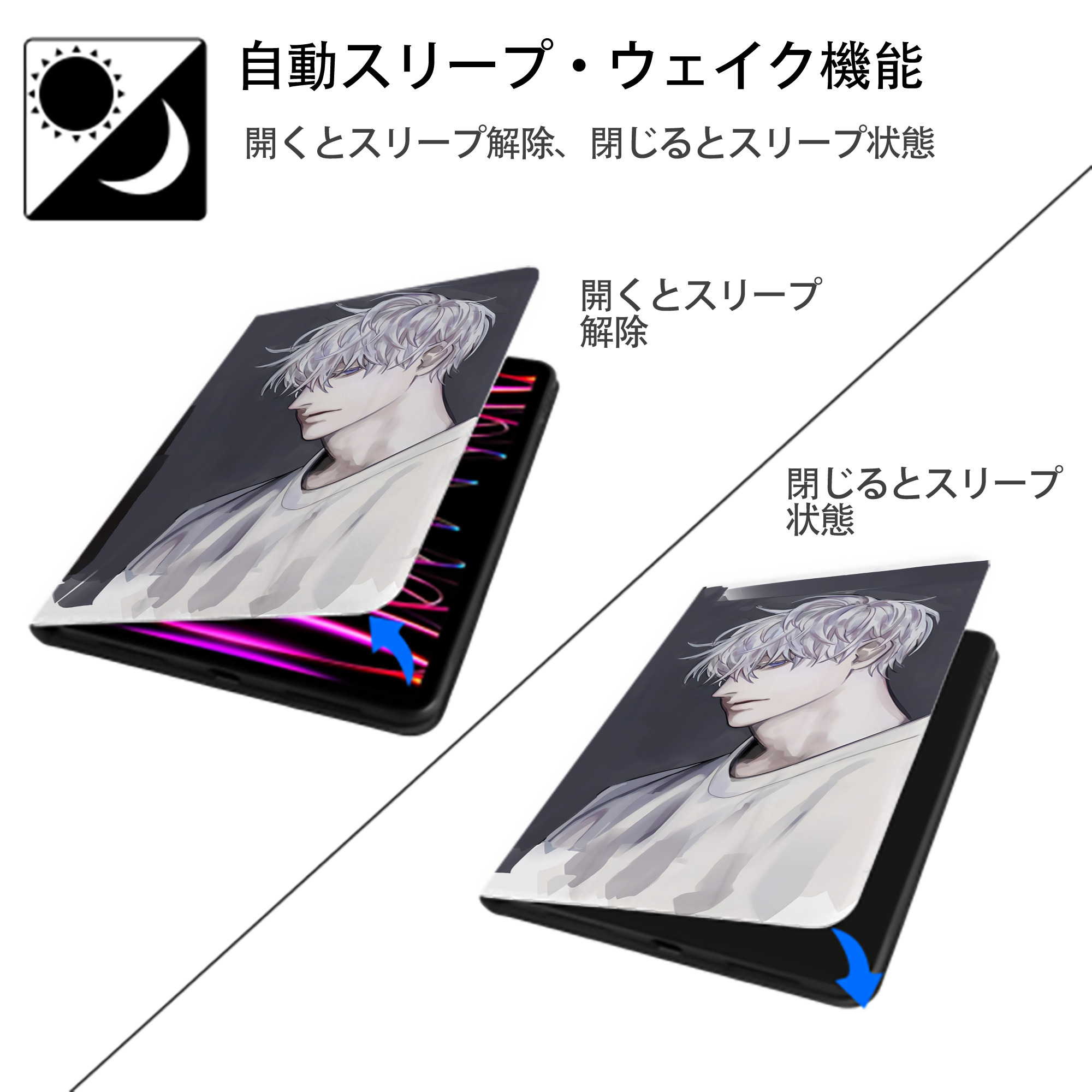 呪術廻戦 Jujutsu Kaisen IPadケース ペンホルダー付き ブックスタイルデザイン