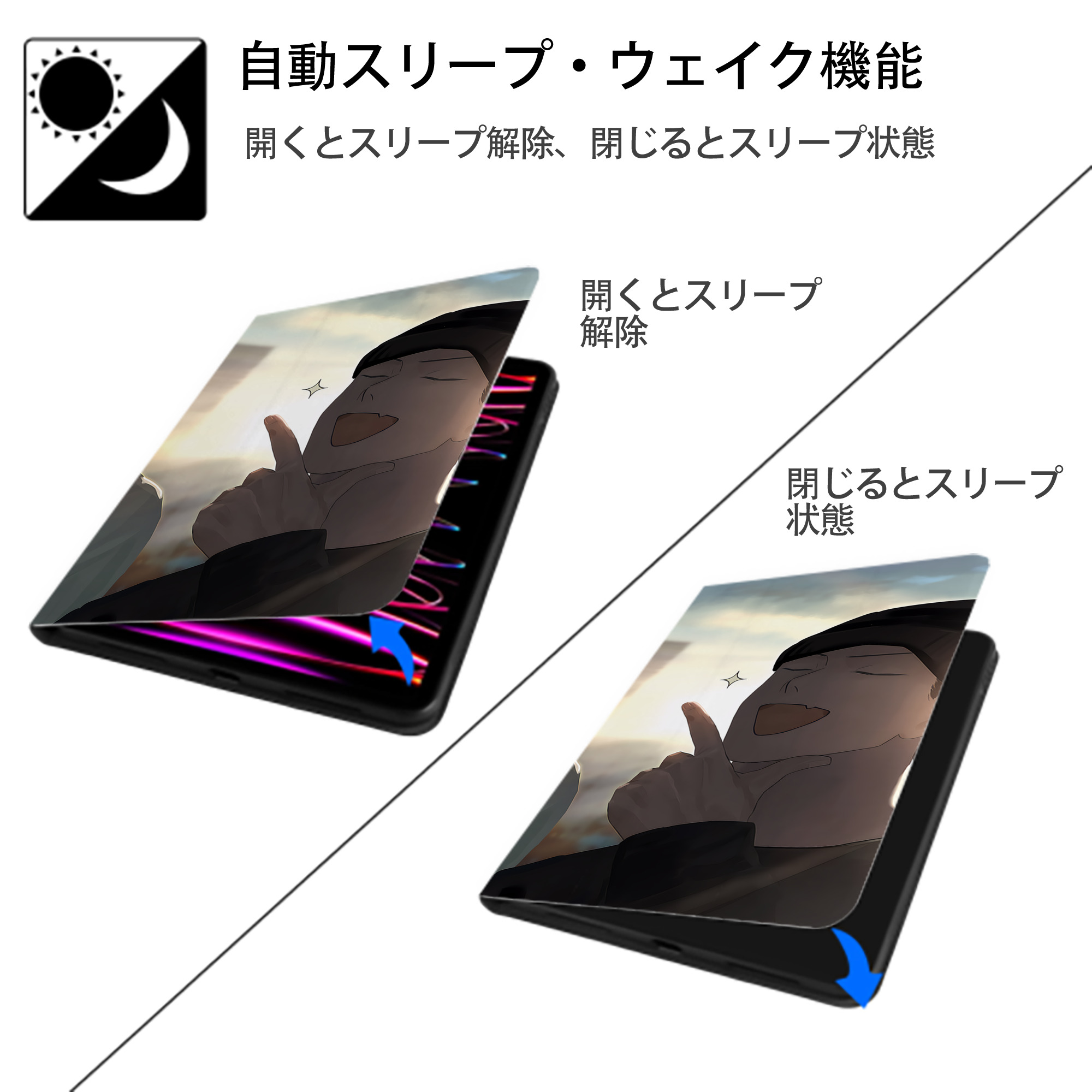 呪術廻戦 Jujutsu Kaisen IPadケース ペンホルダー付き ブックスタイルデザイン