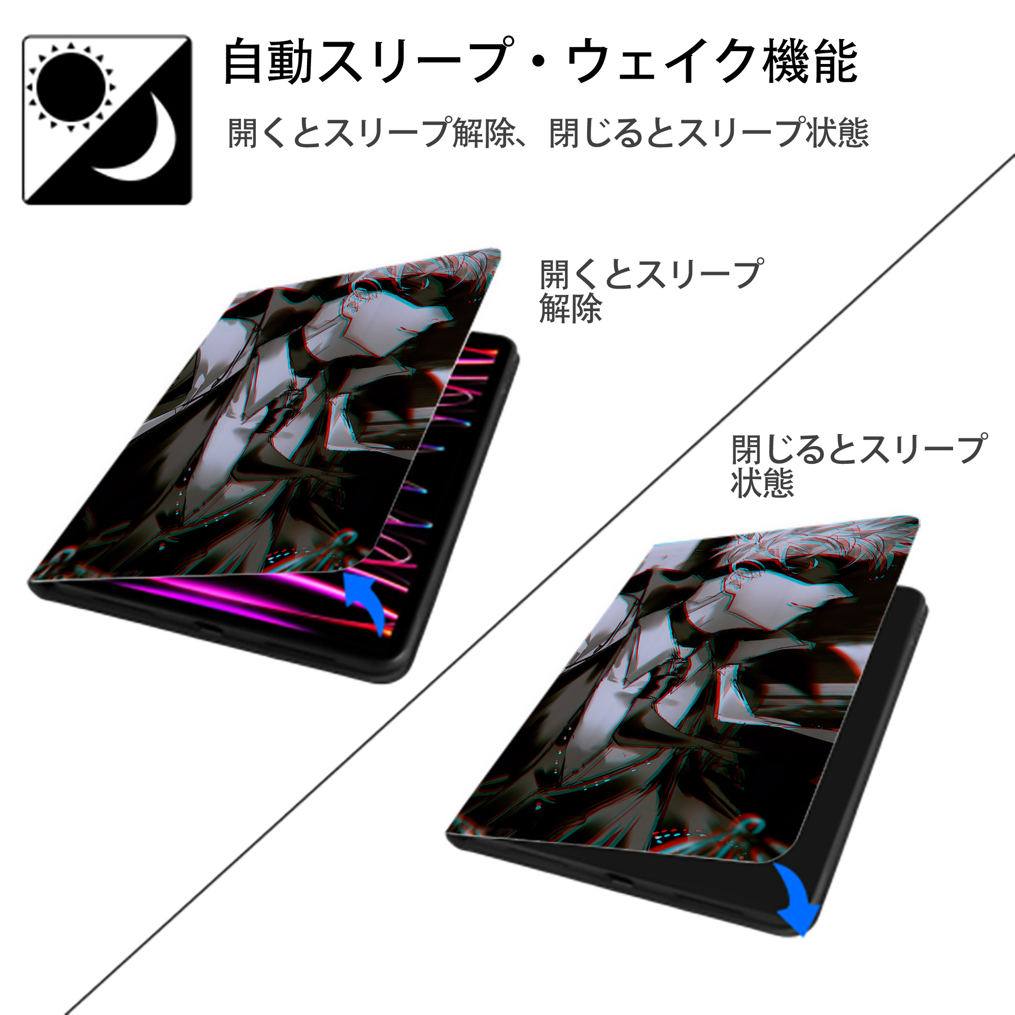 呪術廻戦 Jujutsu Kaisen IPadケース ペンホルダー付き ブックスタイルデザイン
