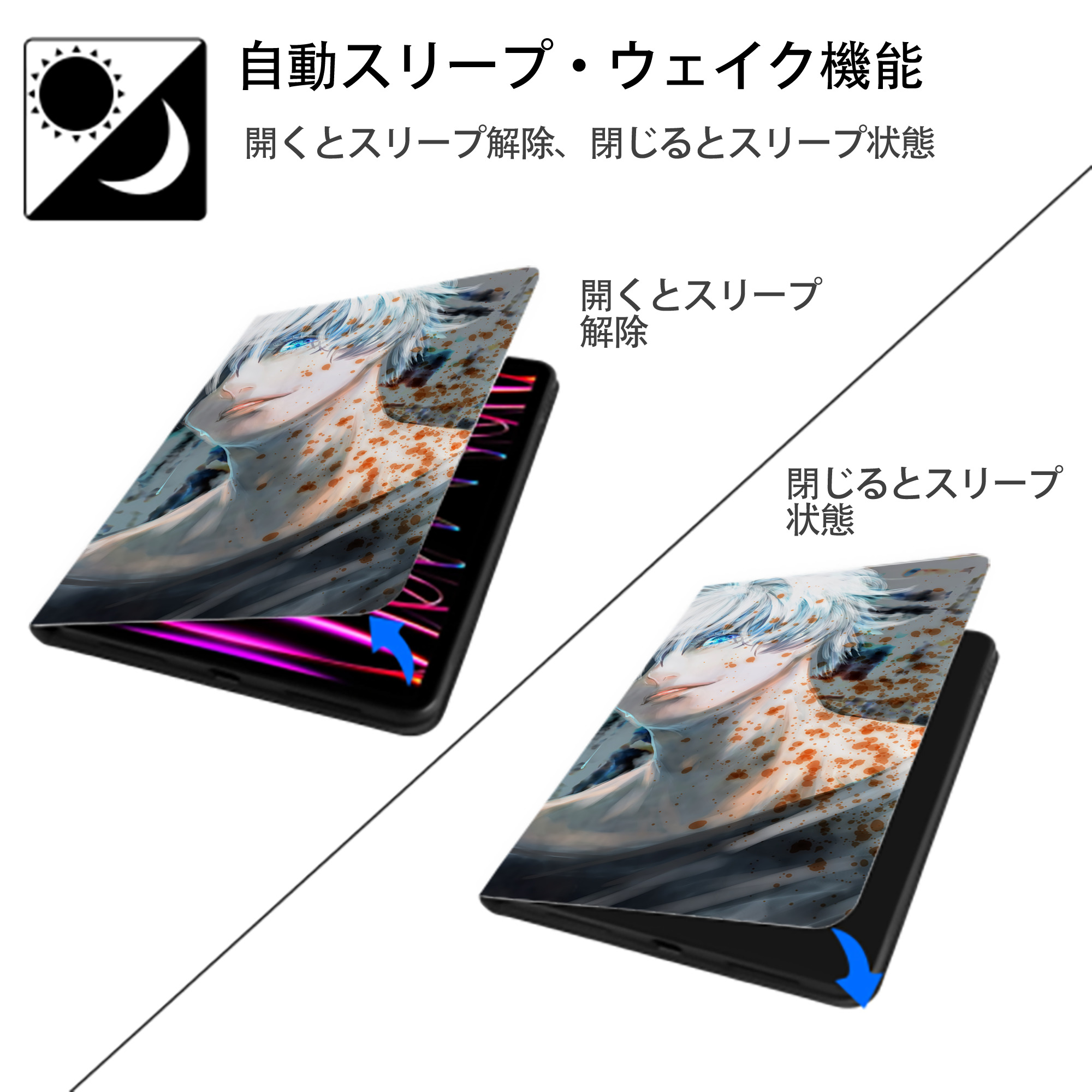 呪術廻戦 Jujutsu Kaisen IPadケース ペンホルダー付き ブックスタイルデザイン