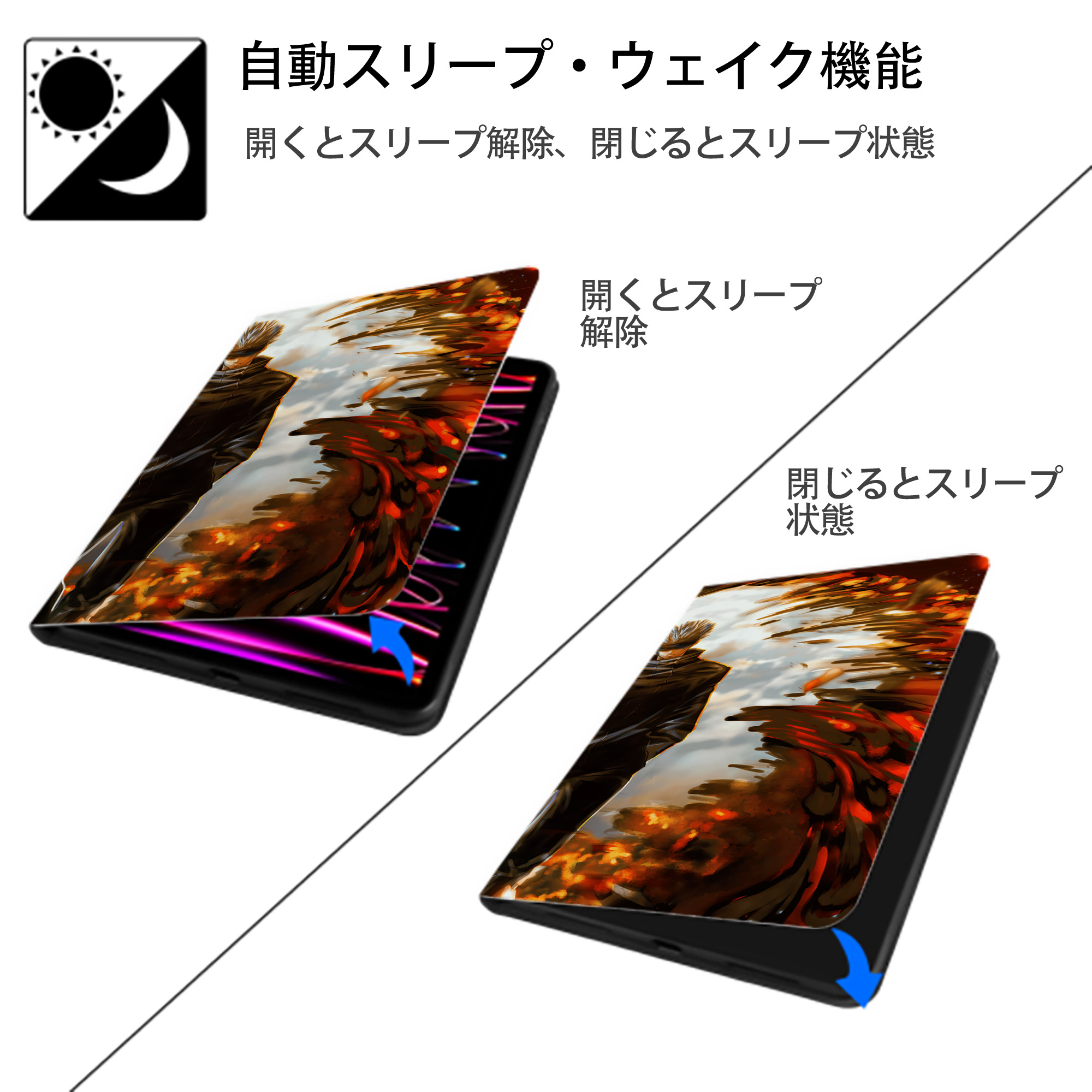 呪術廻戦 Jujutsu Kaisen IPadケース ペンホルダー付き ブックスタイルデザイン