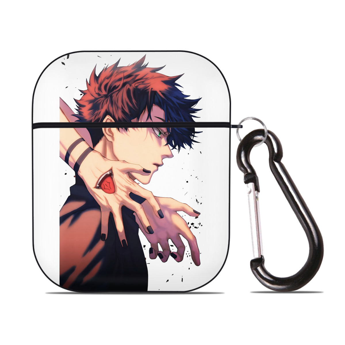 （画像用） 呪術廻戦 Jujutsu Kaisen AirPods 第2世代保護ケース ハードシェル ブラック 耐衝撃・防指紋・カラビナ付き
