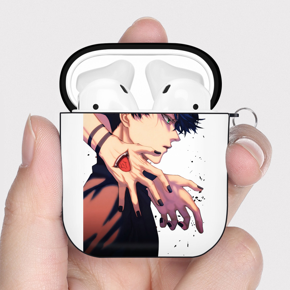 （画像用） 呪術廻戦 Jujutsu Kaisen AirPods 第2世代保護ケース ハードシェル ブラック 耐衝撃・防指紋・カラビナ付き