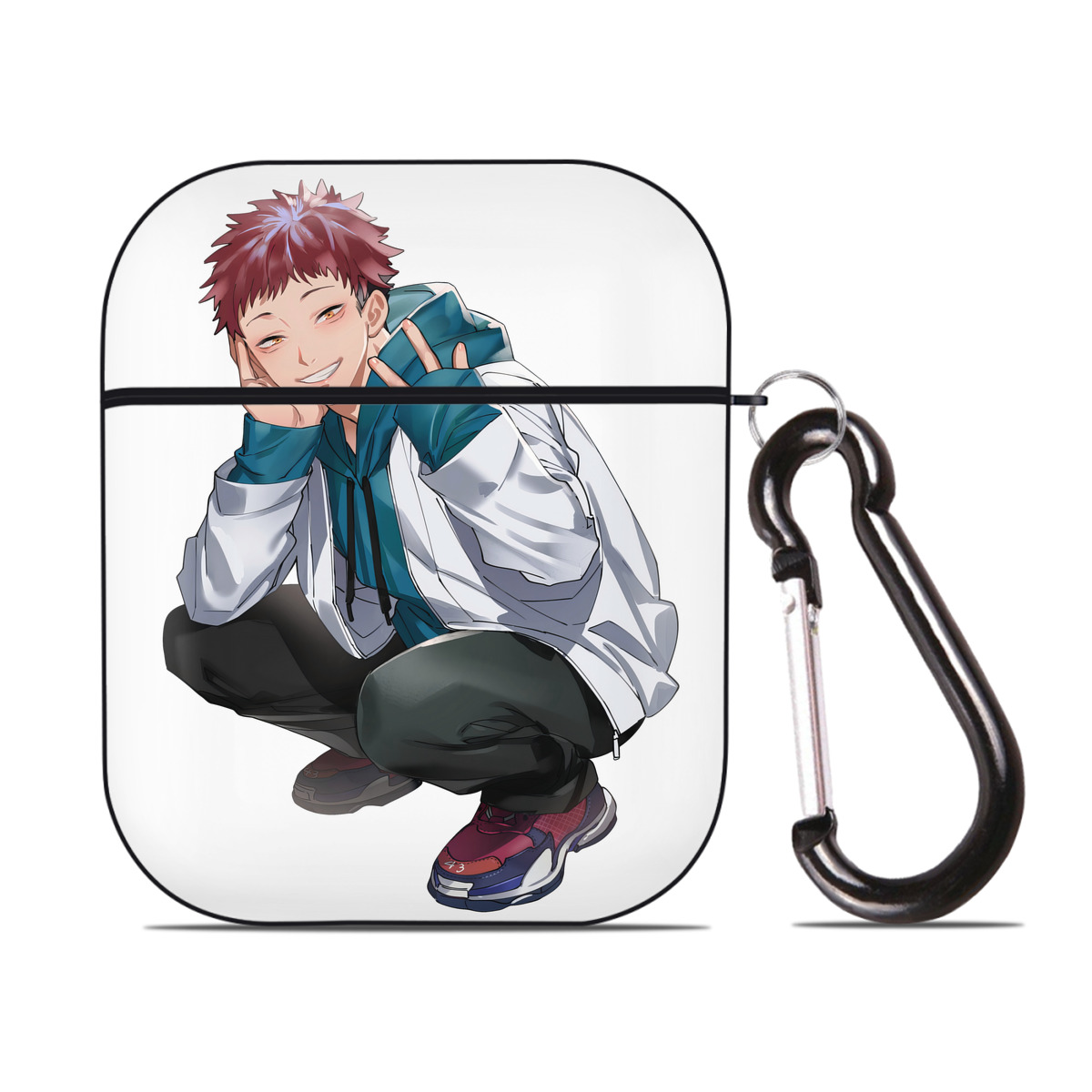 （画像用） 呪術廻戦 Jujutsu Kaisen AirPods 第2世代保護ケース ハードシェル ブラック 耐衝撃・防指紋・カラビナ付き
