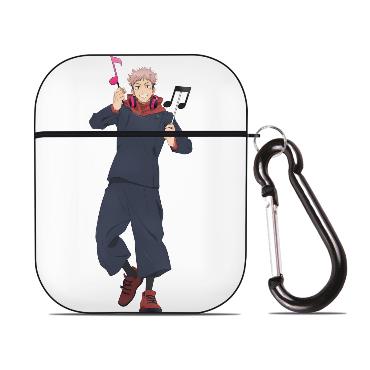 （画像用） 呪術廻戦 Jujutsu Kaisen AirPods 第2世代保護ケース ハードシェル ブラック 耐衝撃・防指紋・カラビナ付き