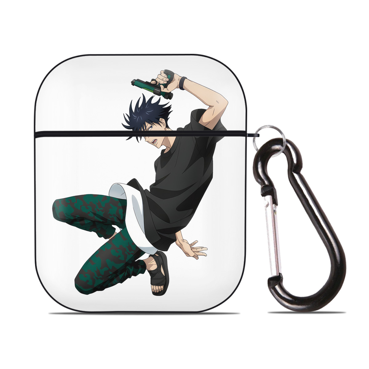 （画像用） 呪術廻戦 Jujutsu Kaisen AirPods 第2世代保護ケース ハードシェル ブラック 耐衝撃・防指紋・カラビナ付き