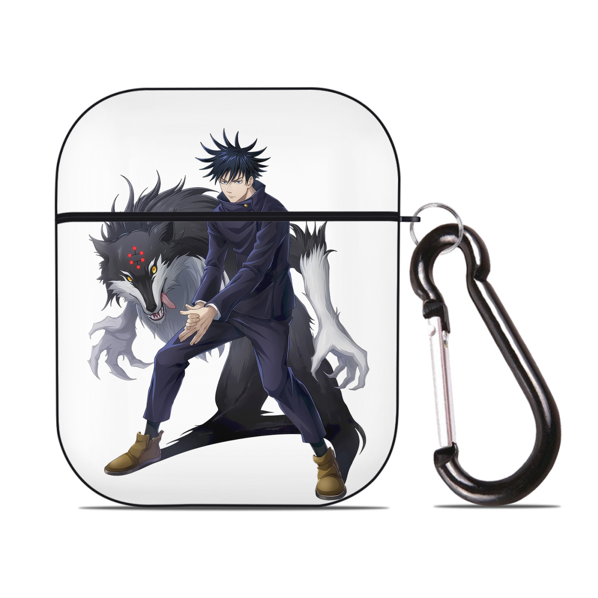 （画像用） 呪術廻戦 Jujutsu Kaisen AirPods 第2世代保護ケース ハードシェル ブラック 耐衝撃・防指紋・カラビナ付き